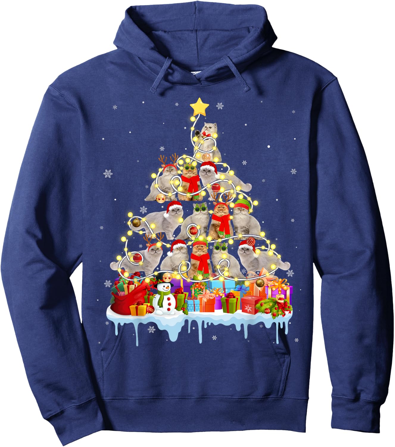 Funny Persian Christmas Tree Pet Cat Lover Gift Men Women Kids Hoodie - Hoodie | Navy