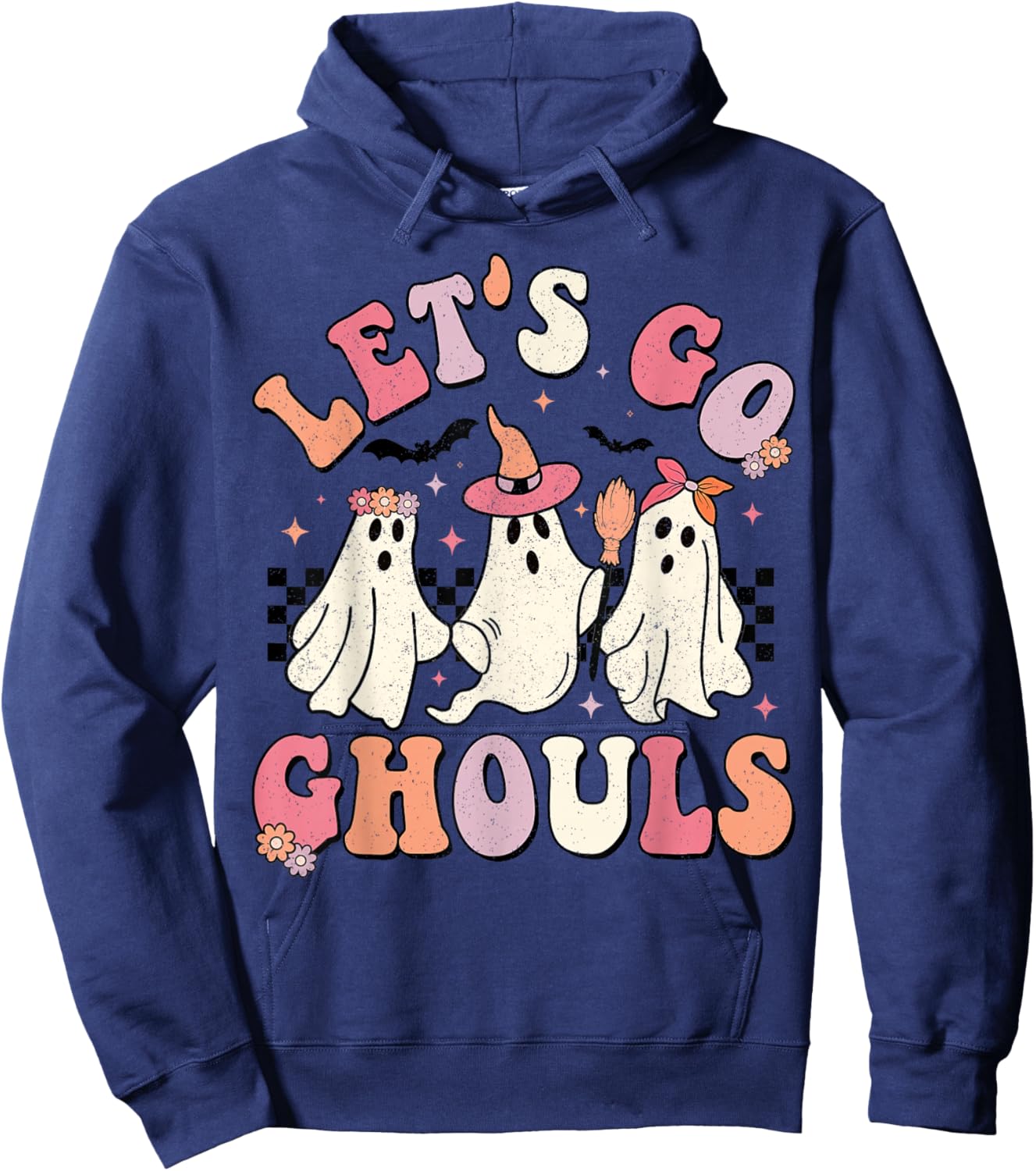Let's Go Ghouls Halloween Ghost Outfit Costume Retro Groovy Hoodie - Hoodie | Navy