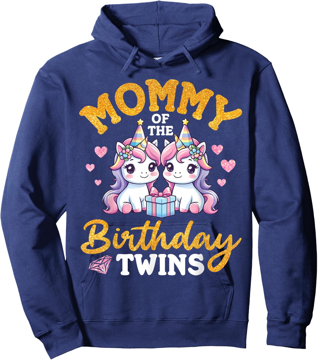 Happy Mommy Of The Birthday Twins Unicorns Two Daughters Mom Hoodie - Hoodie | Navy