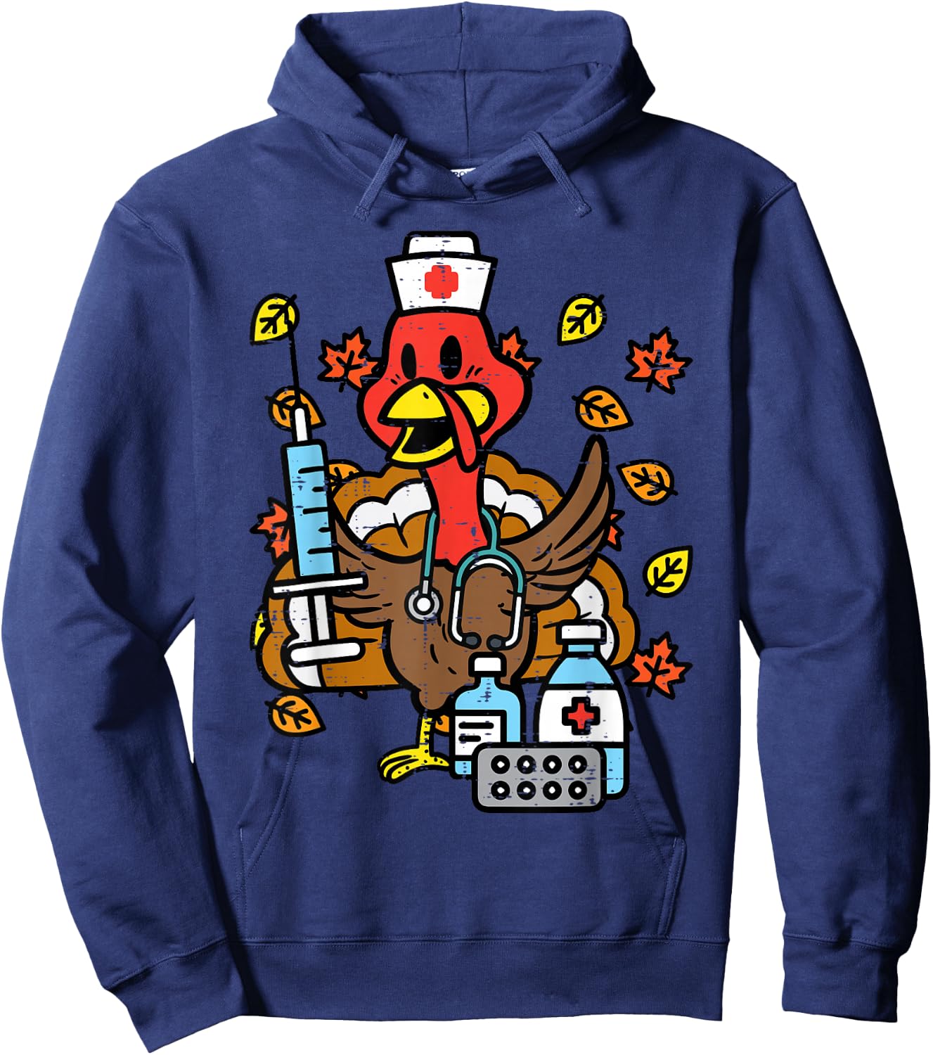 Turkey Nurse Thanksgiving Fall Scrub Nursing RN ICU ER Nicu Hoodie - Hoodie | Navy