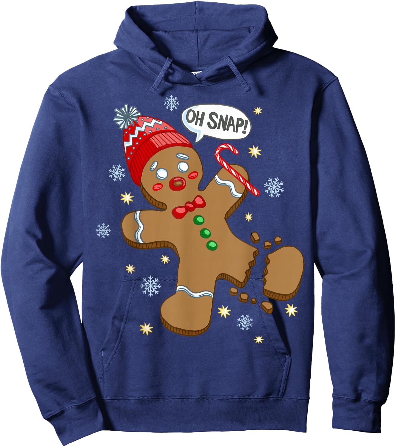 Trendy Holiday Apparel Gingerbread Man Oh Snap Christmas - Men's Adults Black Solid Short Sleeve Classic Fit Pull On Christmas Celebration Hoodie - Hoodie | Navy