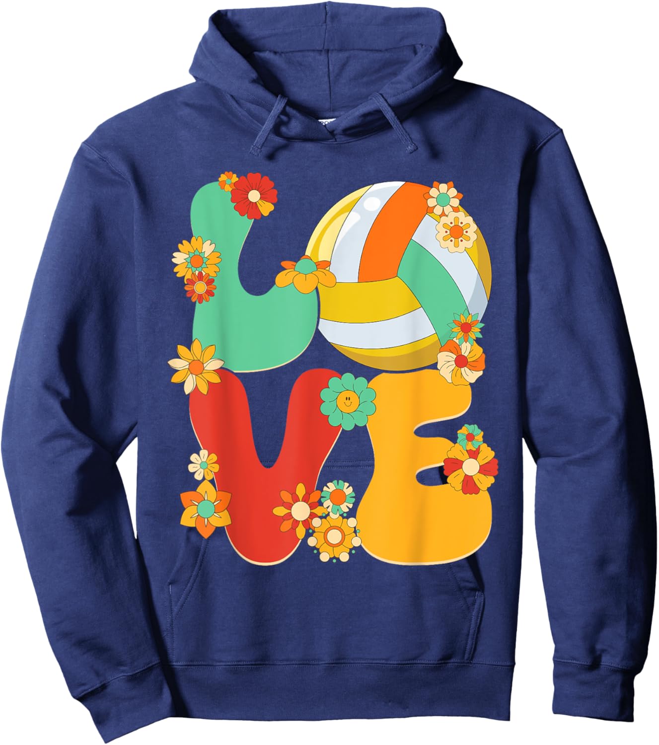 Volleyball Love Shirt Groovy Flower Volleyball Lover Girls Hoodie - Hoodie | Navy