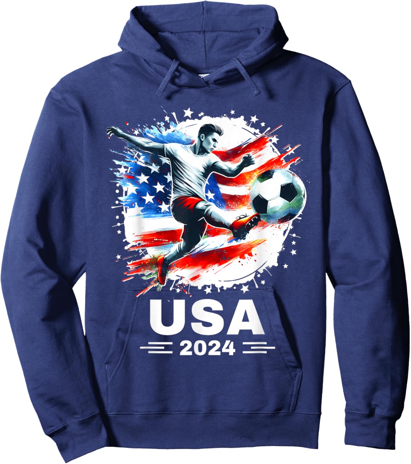 American Flag Soccer Shirt Boys Men Women Girls Soccer 2024 Hoodie - Hoodie | Navy