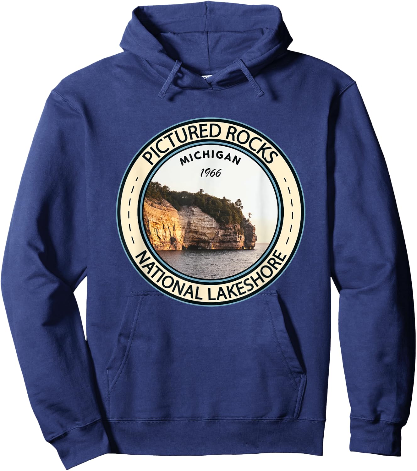 Pictured Rocks National Lakeshore Michigan Badge Vintage Hoodie - Hoodie | Navy