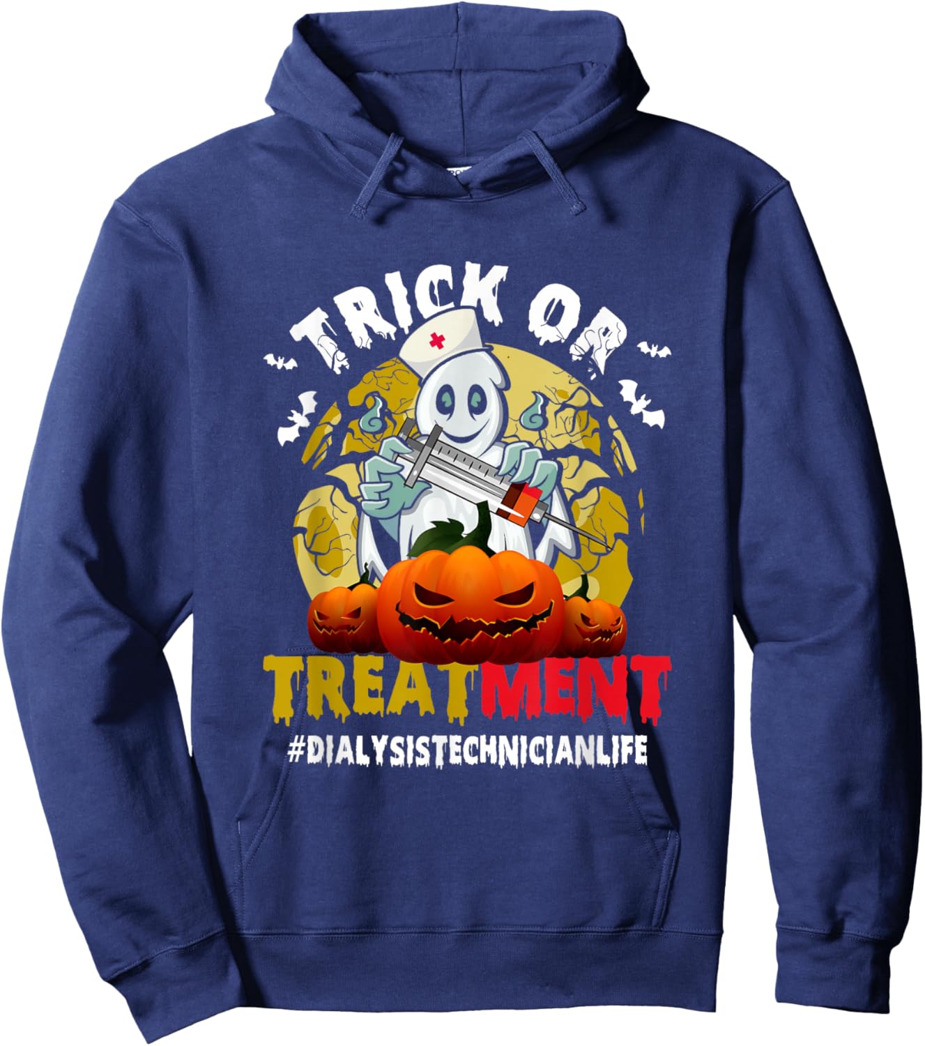 Trick Or Treatment Ghost Dialysis Technician Life Halloween Hoodie - Hoodie | Navy