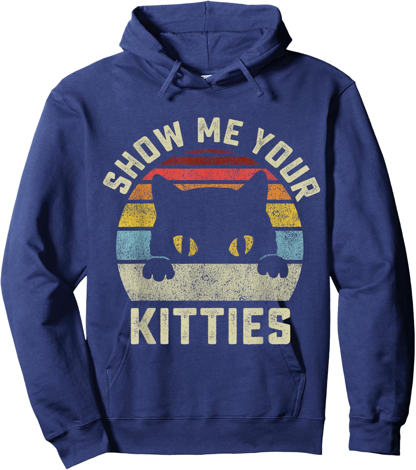 Show Me Your Kitties Vintage Retro Style Cat Mom Dad Lover Hoodie - Hoodie | Navy