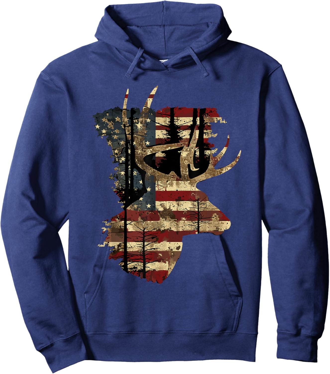 Whitetail Buck Deer Hunting 4th Of July USA American Flag Men Hoodie - Hoodie | Navy