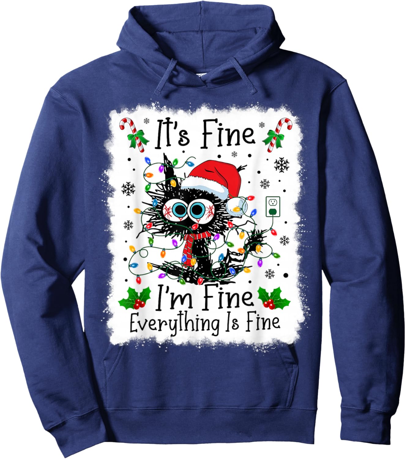 It's Fine I'm Fine Everything is Fine Cat Christmas Lights Hoodie - Hoodie | Navy