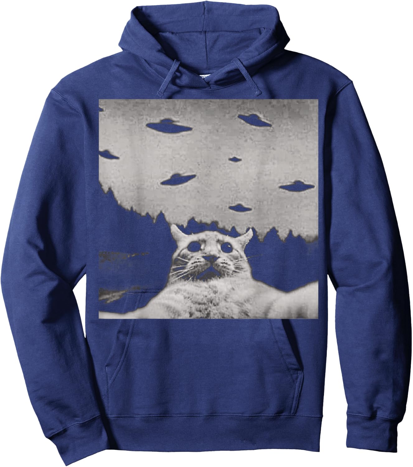 ThreadWeird Alien Cat UFO - Classic Fit, Round Neck, Black, Adult Hoodie - Hoodie | Navy