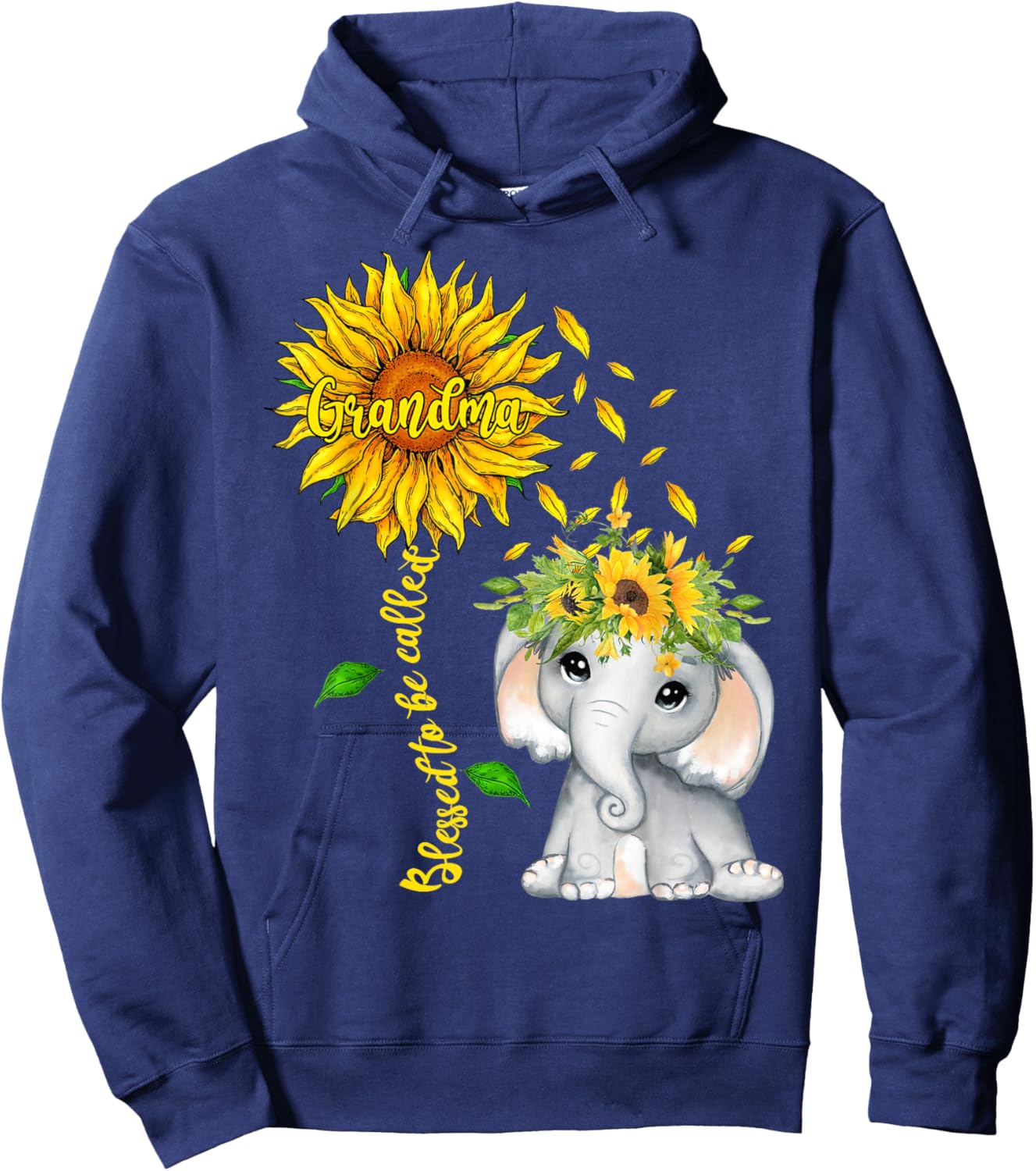 Blessed To Be Called Grandma Sunflower Elephant Women Hoodie - Hoodie | Navy