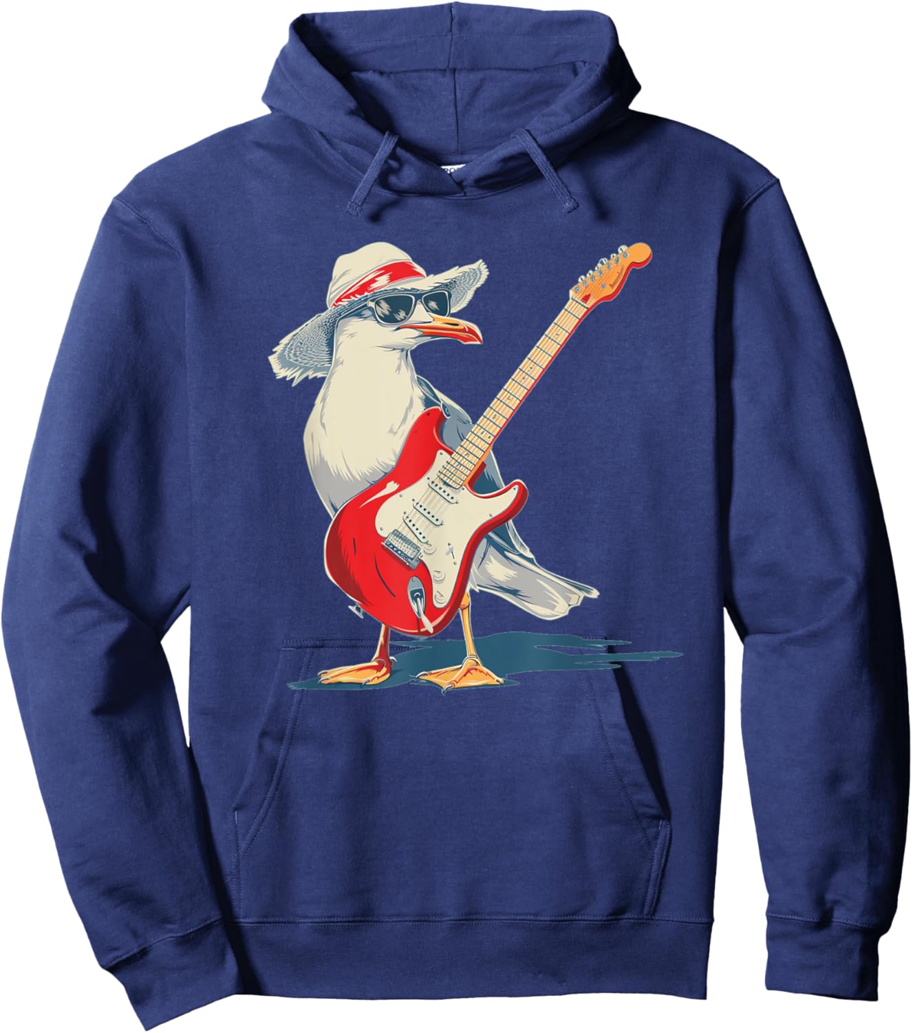Funny Seagull with Beach Hat and electric Guitar Hoodie - Hoodie | Navy