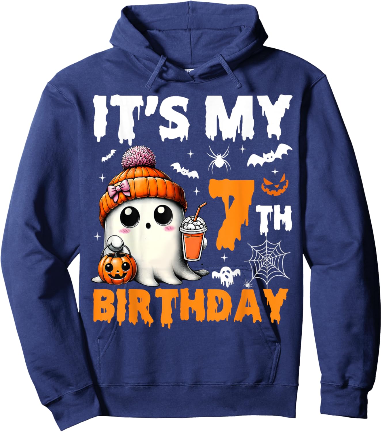 It's My 7th Birthday 7 Years Old Ghost Pumpkin Halloween Hoodie - Hoodie | Navy