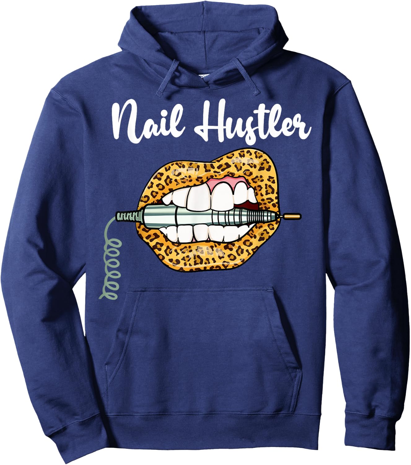 Leopard Lips With Nail Technician Drill Cool Nail Hustler Hoodie - Hoodie | Navy