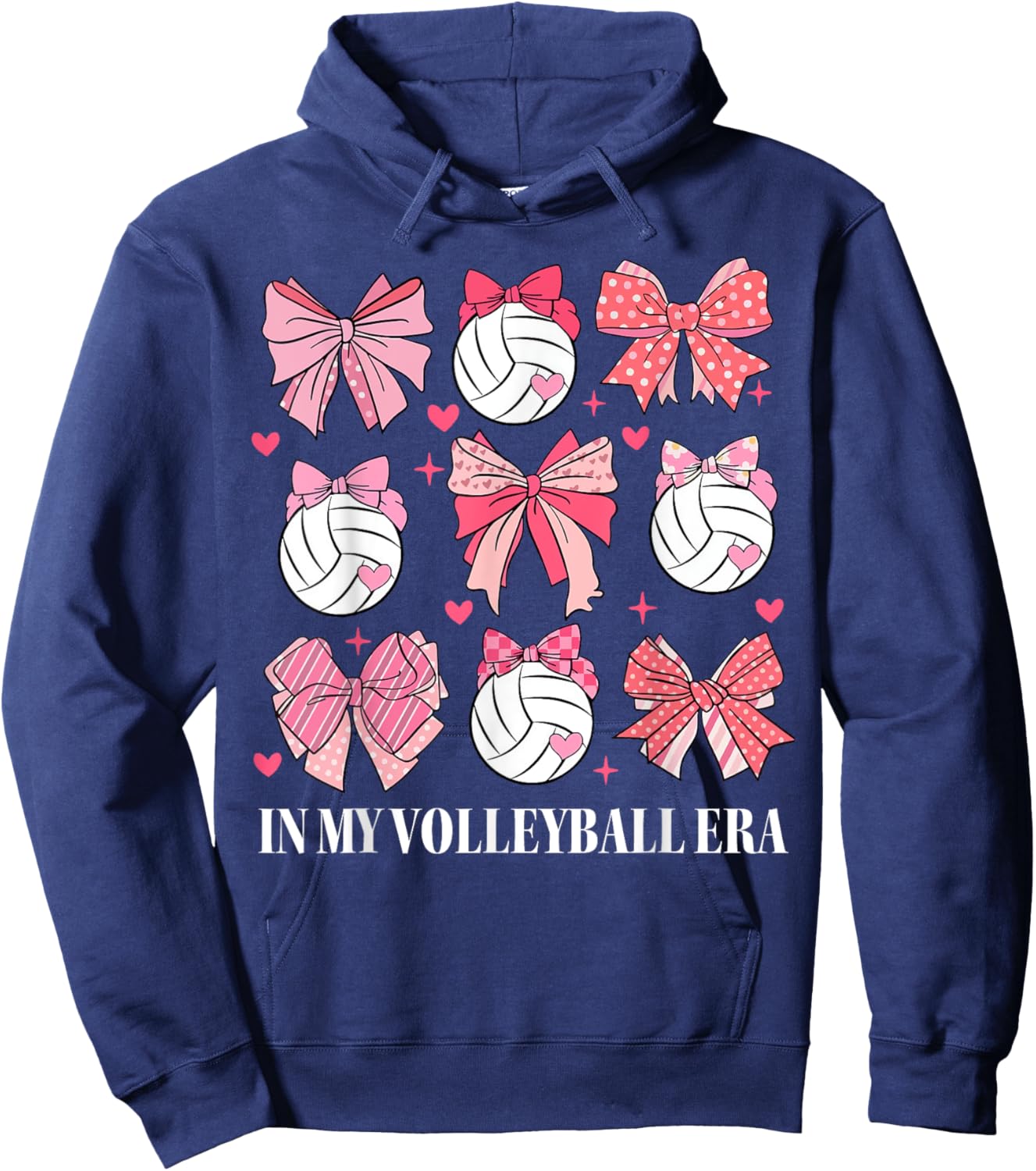 In My Volleyball Era Coquette Bow Volleyball Mom Women's Black Classic Fit Volleyball Hoodie - Hoodie | Navy
