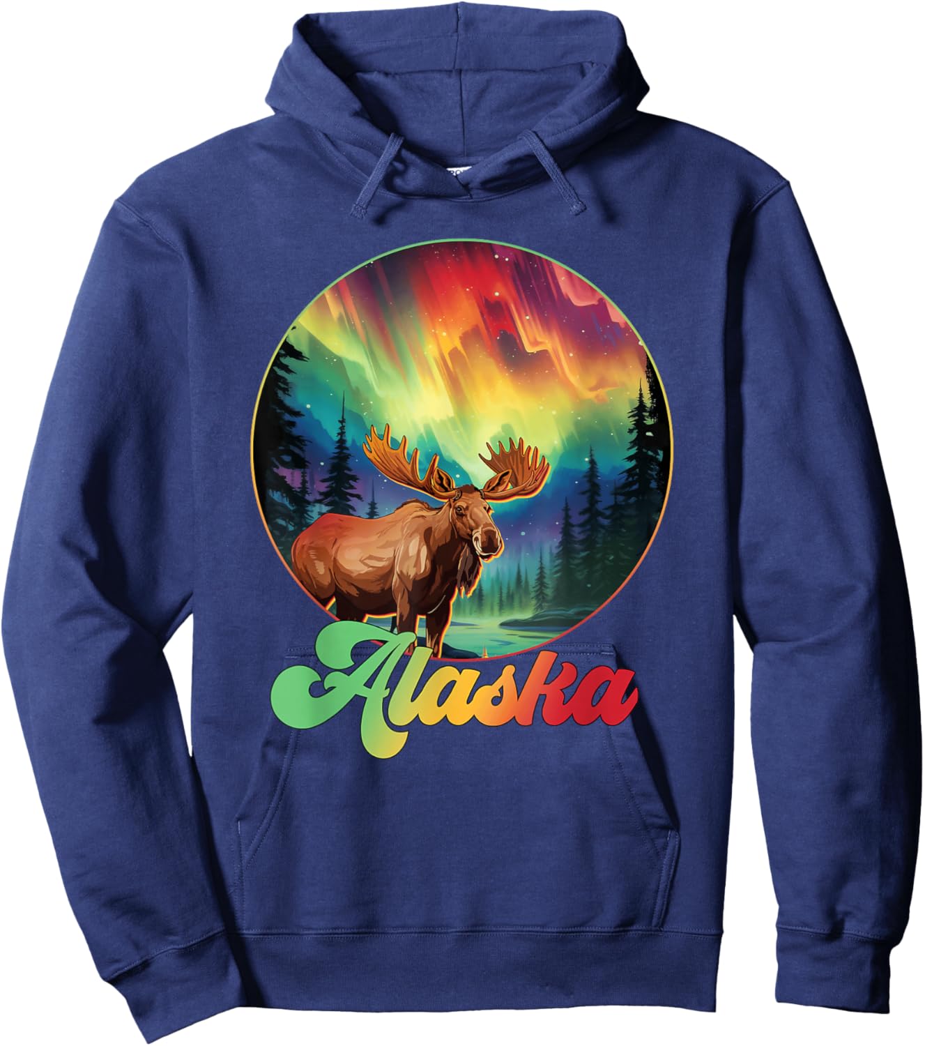 Alaska Northern Lights Aurora Alaska Vacay Moose Hoodie - Hoodie | Navy