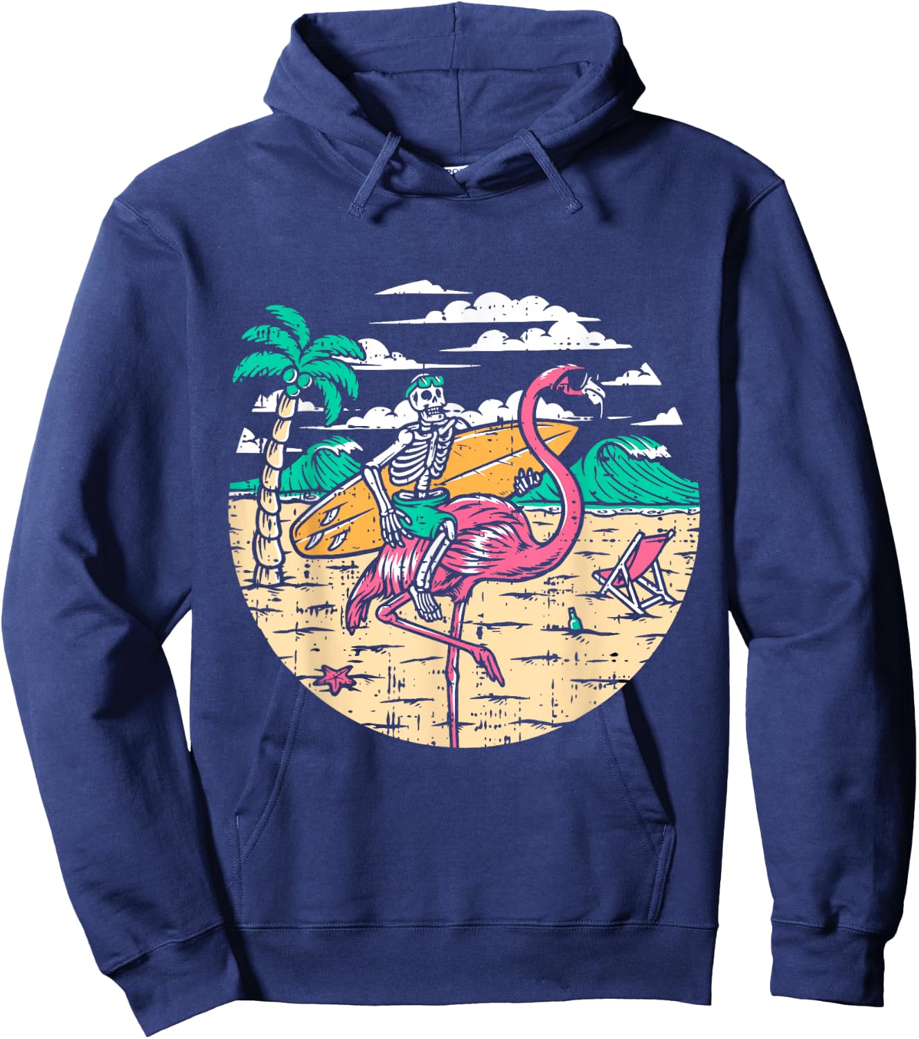 Skeleton Surfer Riding Flamingo Halloween Costume Surfing Hoodie - Hoodie | Navy
