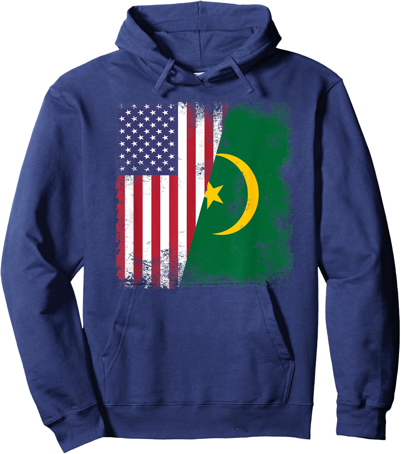 Half Mauritanian Flag | Vintage Mauritania USA Gift Hoodie - Hoodie | Navy