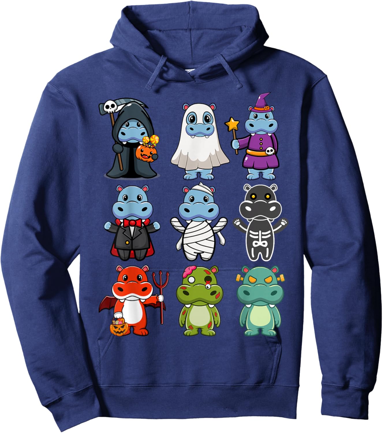 Hippo Spooky Ghost Boo-Jee Horror Pumpkin Hippo Halloween Hoodie - Hoodie | Navy