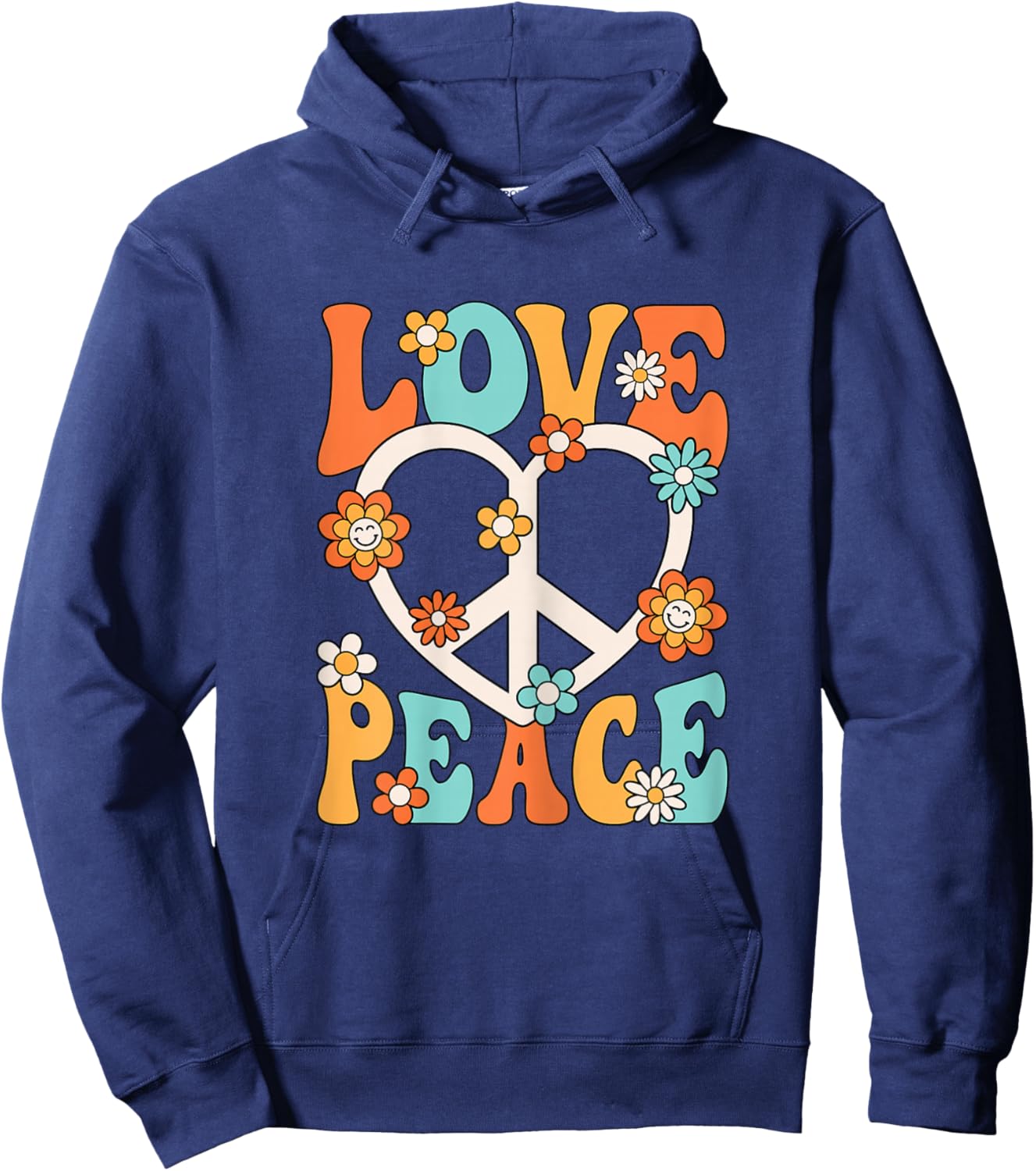 Love Peace Sign 60s 70s Outfit Hippie Groovy Women Girls Hoodie - Hoodie | Navy