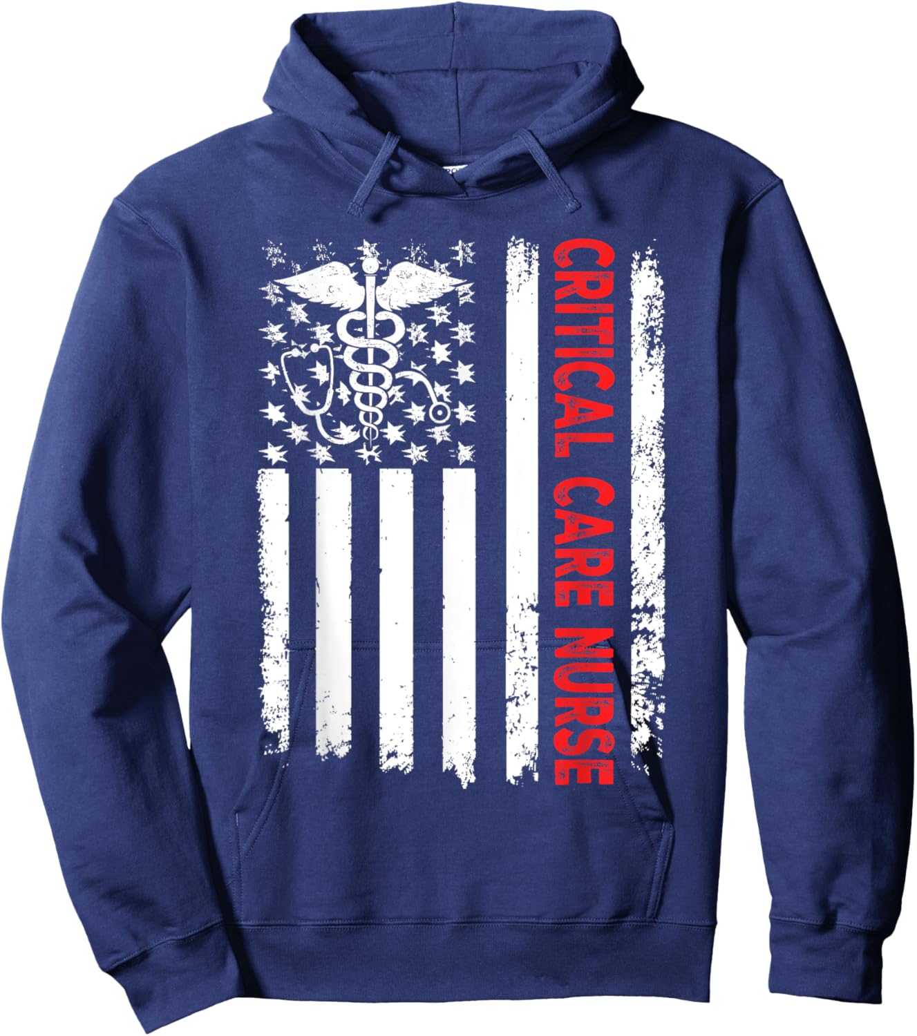 Critical Care Nurse American Flag Patriotic Registered Nurse Men Hoodie - Hoodie | Navy