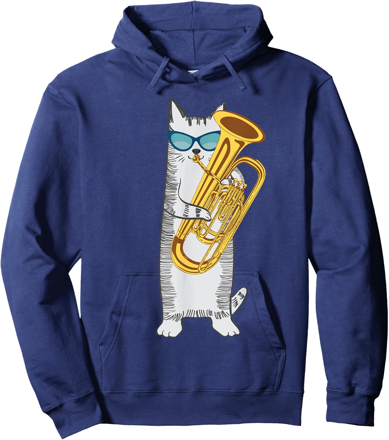 Tuba Cat Wearing Retro Sunglasses For Low Brass Players Men Women Kids Hoodie - Hoodie | Navy