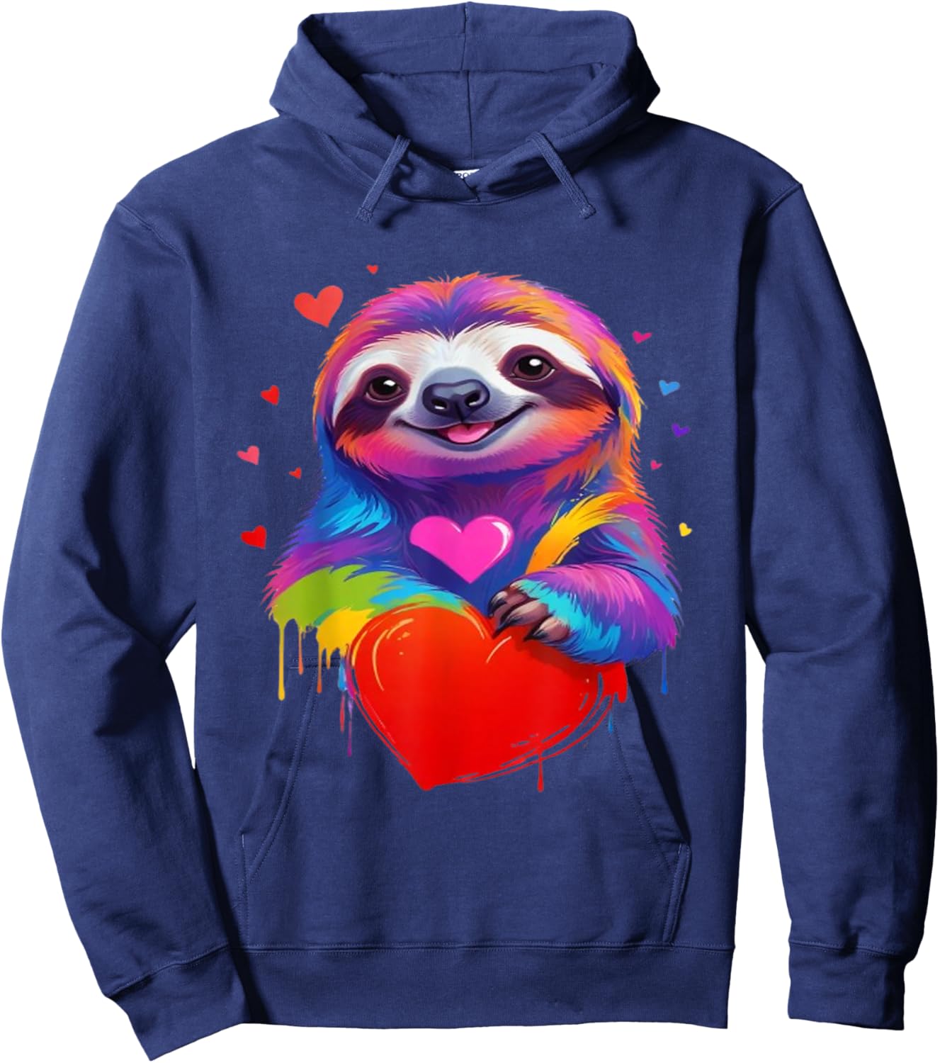 Colorful Sloth - Rainbow Sloth Heart Animal Lover Hoodie - Hoodie | Navy