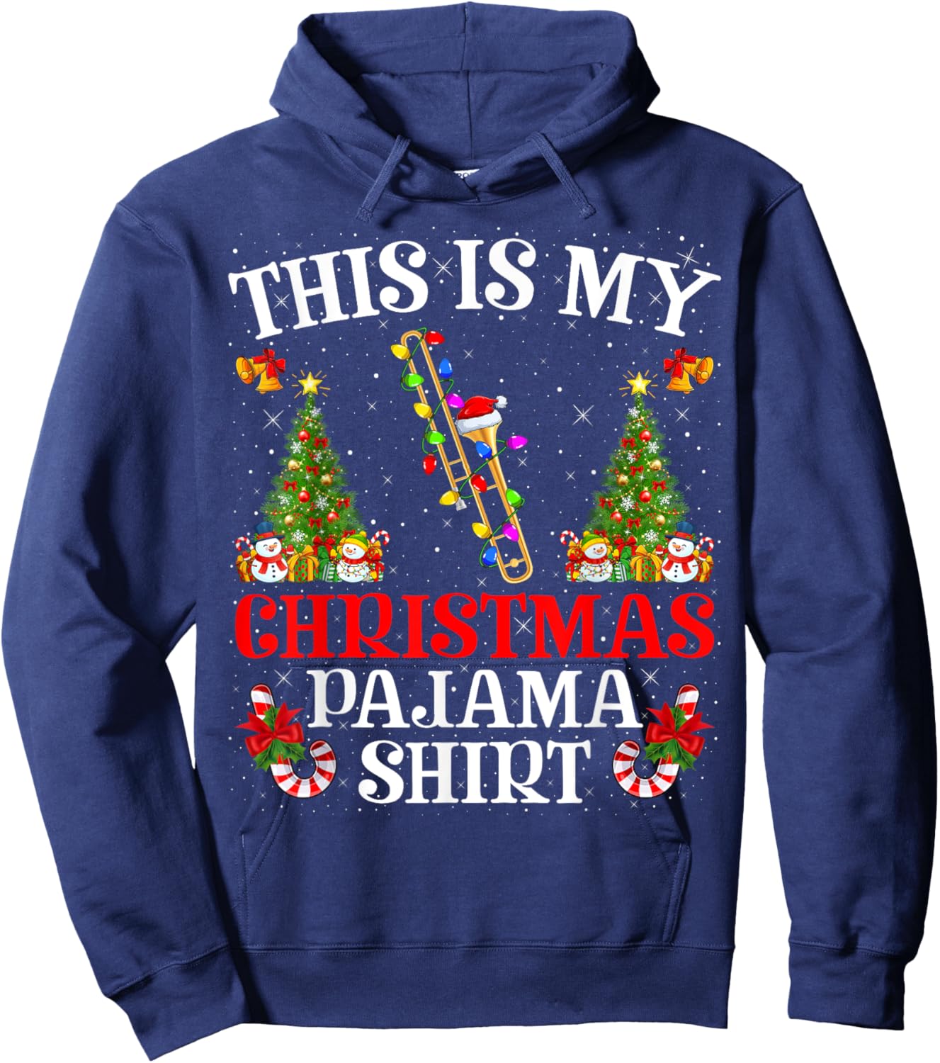 This Is My Christmas Pajama Shirt Lighting Trombone Xmas Hoodie - Hoodie | Navy