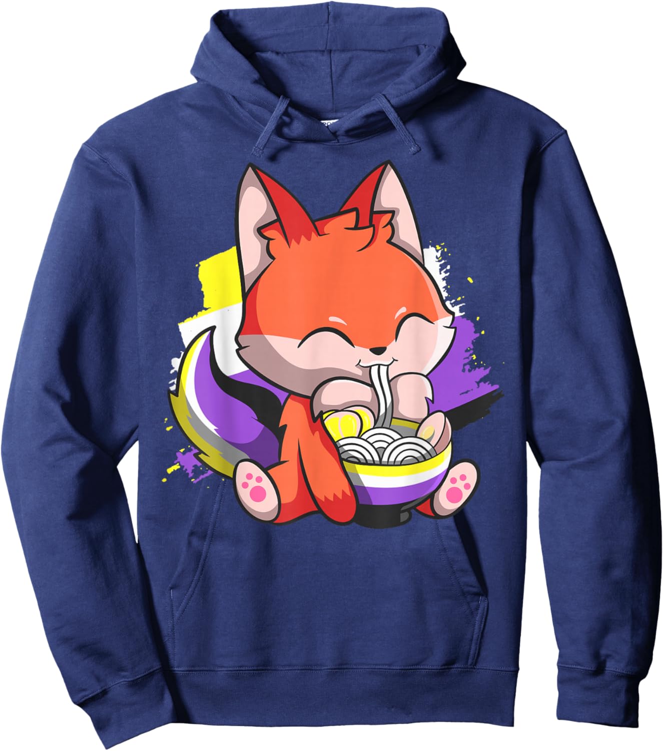 Nonbinary Pride Kawaii Fox Ramen Noodles Non Binary Flag Hoodie - Hoodie | Navy