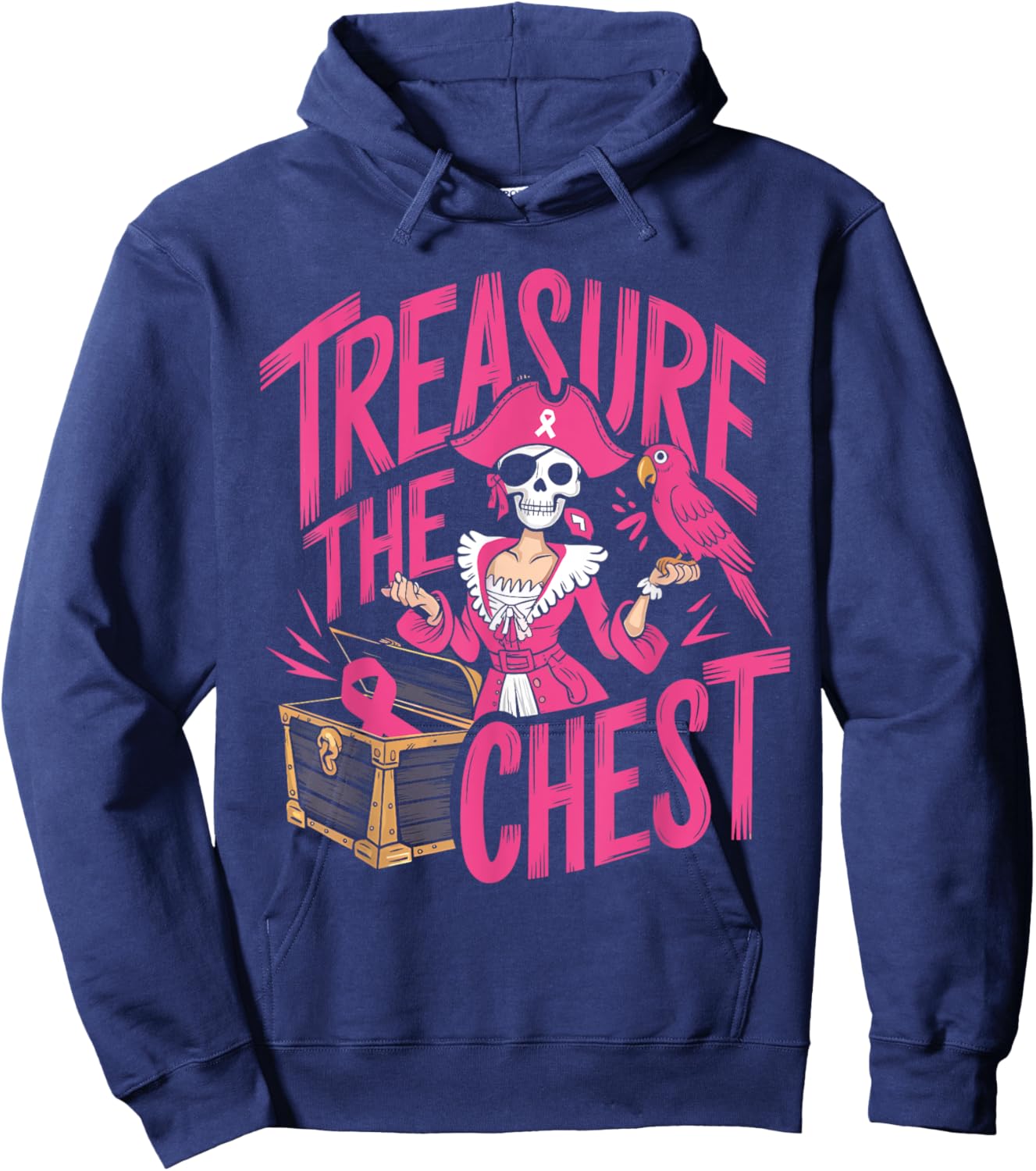 Treasure The Chest Breast Cancer Awareness Women Pink Ribbon Hoodie - Hoodie | Navy