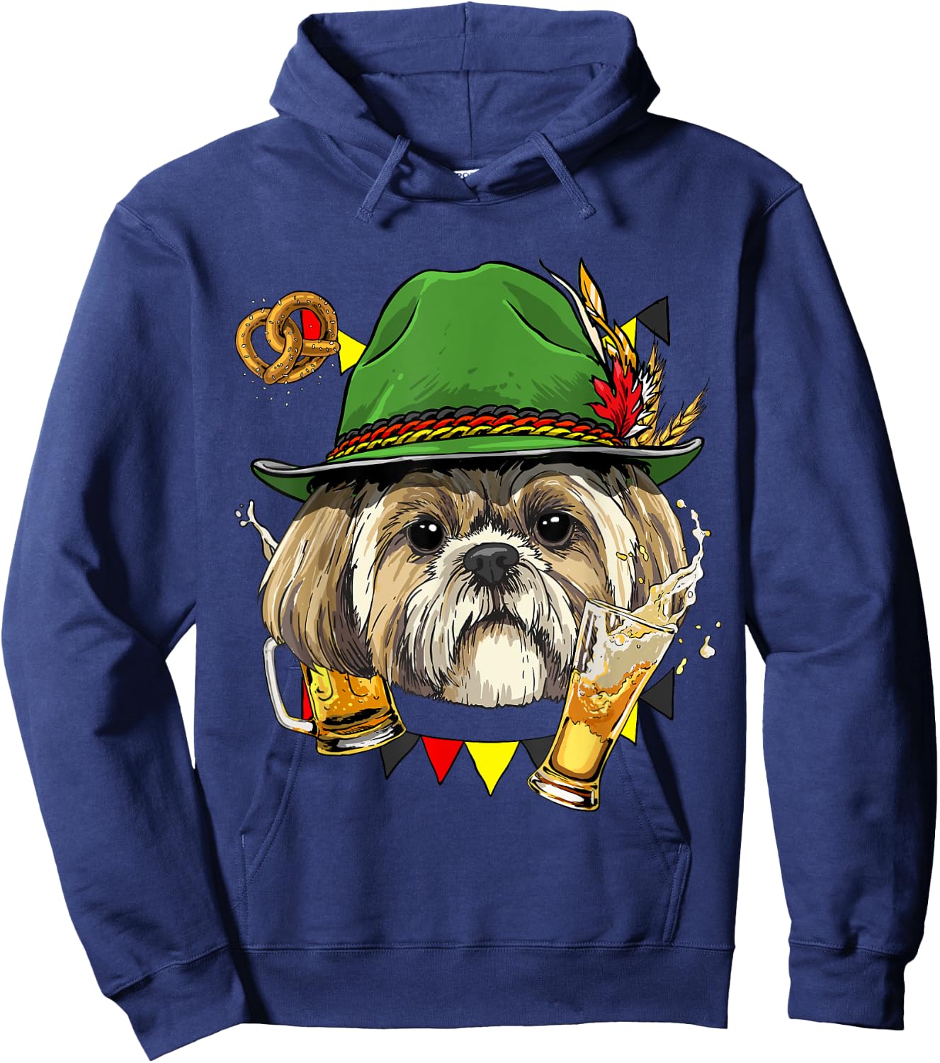 Shih Tzu Oktoberfest Dog Lover Lederhosen Beer Fest German Hoodie - Hoodie | Navy