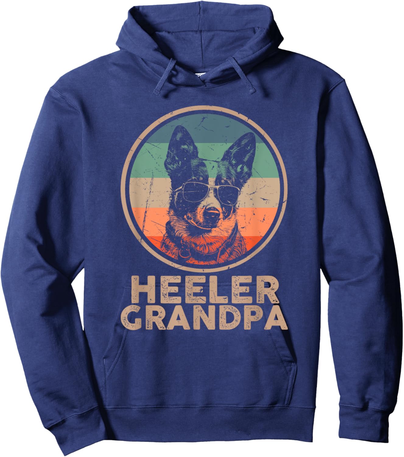 Vintage Heeler Dog Grandpa Grandpaw Dog Lover Gifts Men Dad Hoodie - Hoodie | Navy