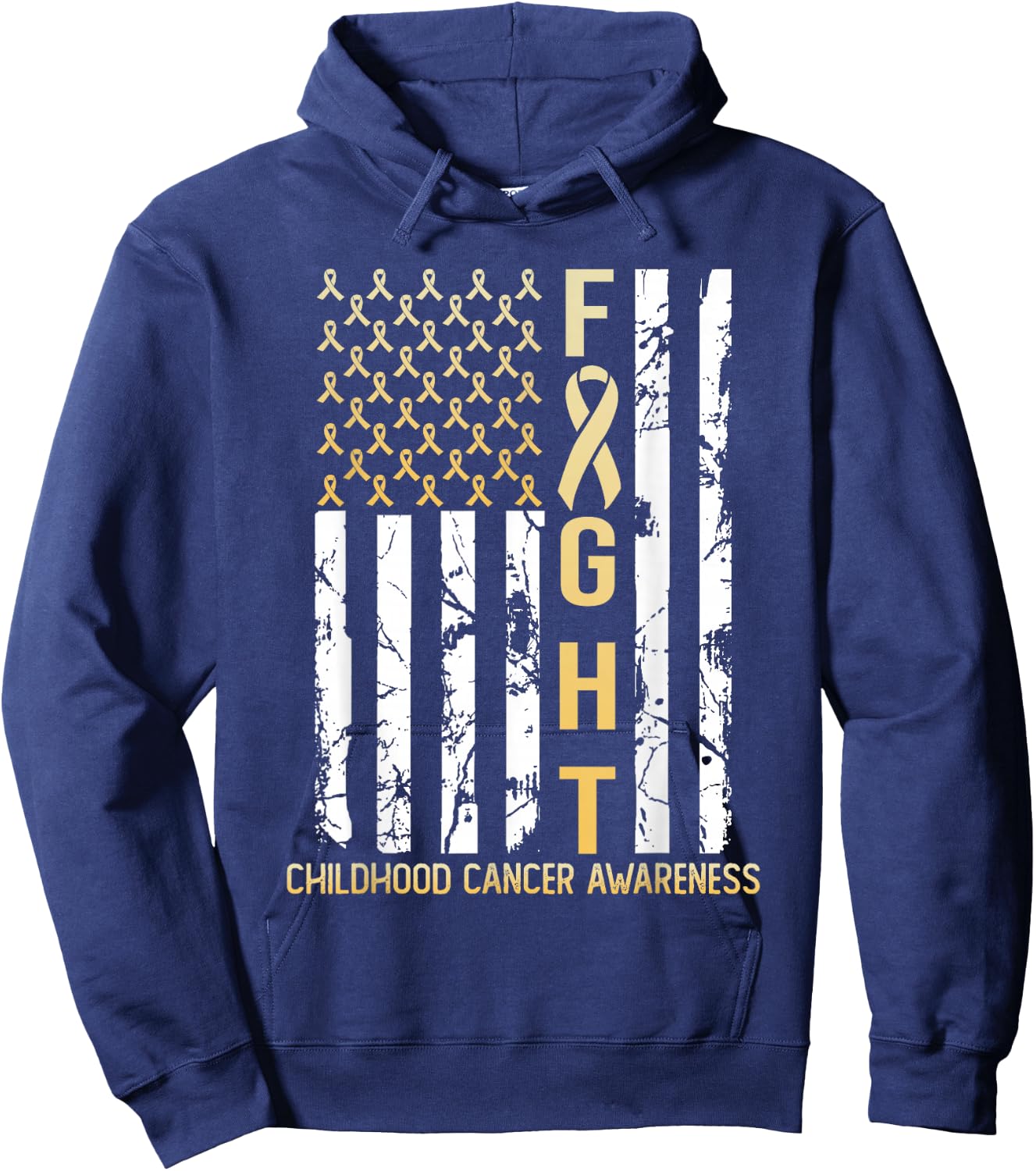 USA Gold Flag Childhood Cancer Awareness Month September Hoodie - Hoodie | Navy