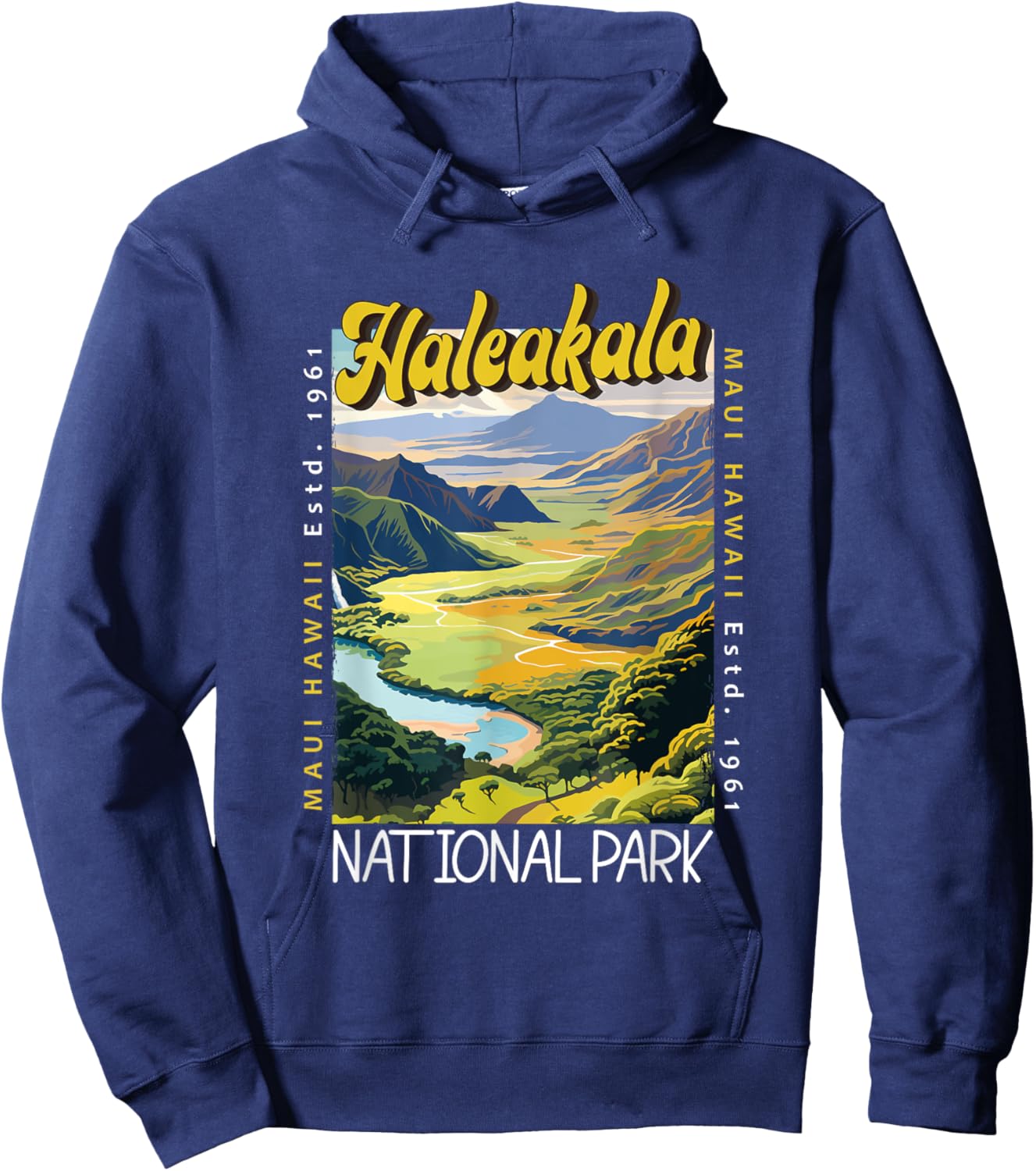 Haleakala National Park Illustration Retro Distressed Hoodie - Hoodie | Navy