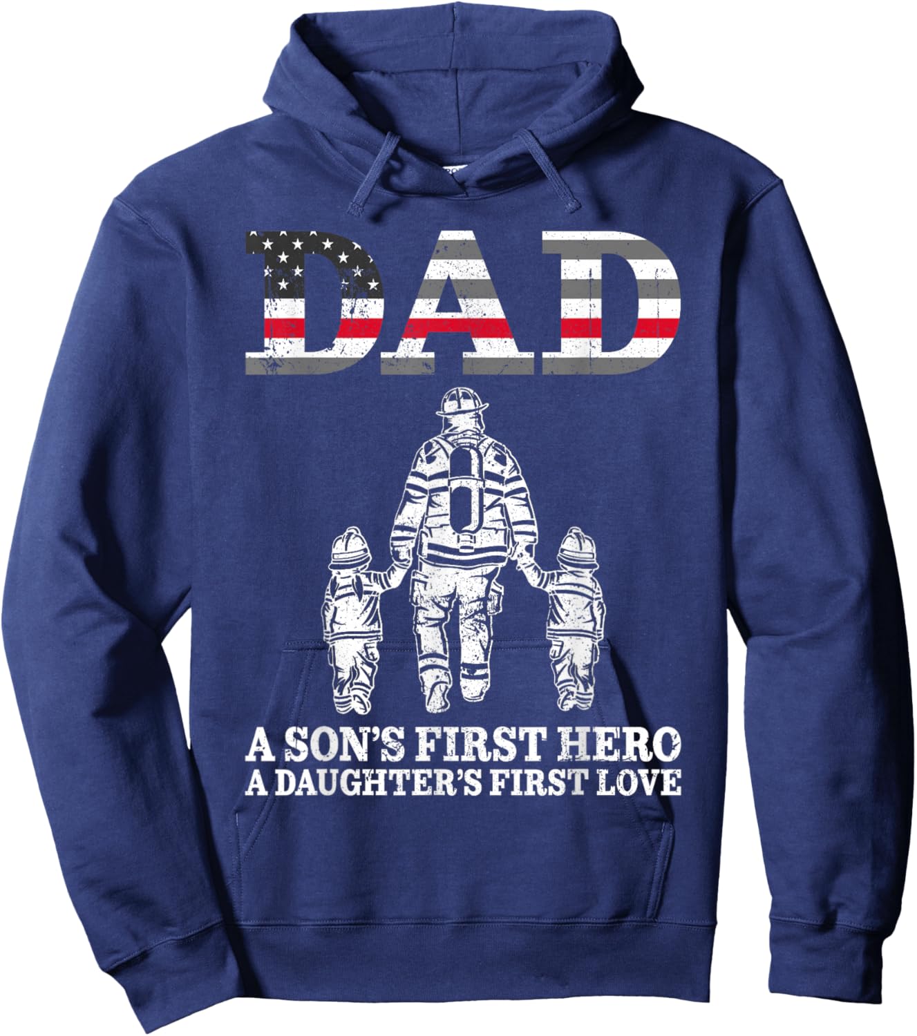 Retro Firefighter Dad Son's First Hero Daughter's First Love Hoodie - Hoodie | Navy