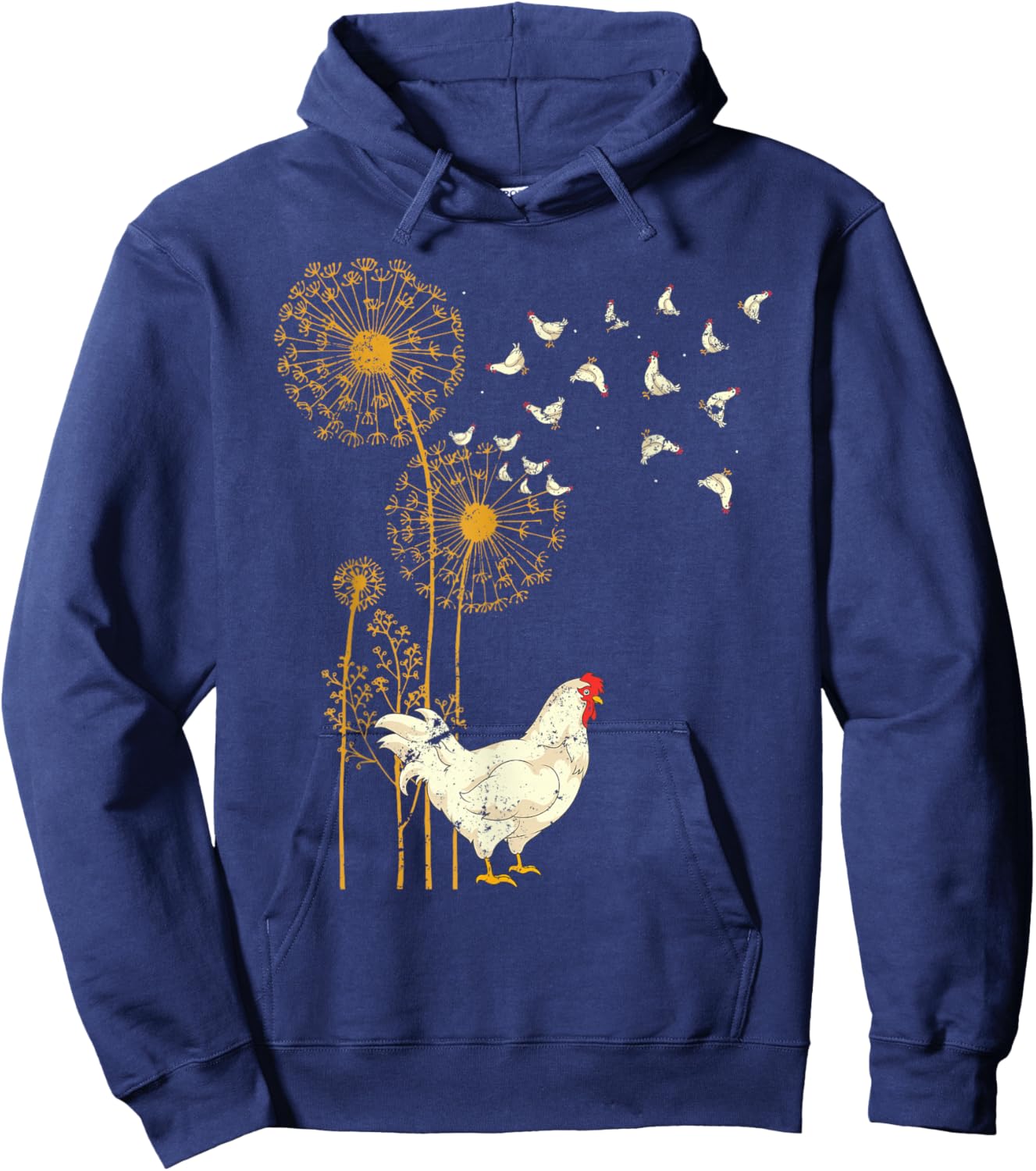 Farmer Poultry Bird Flower Farm Animal Dandelion Chicken Hoodie - Hoodie | Navy