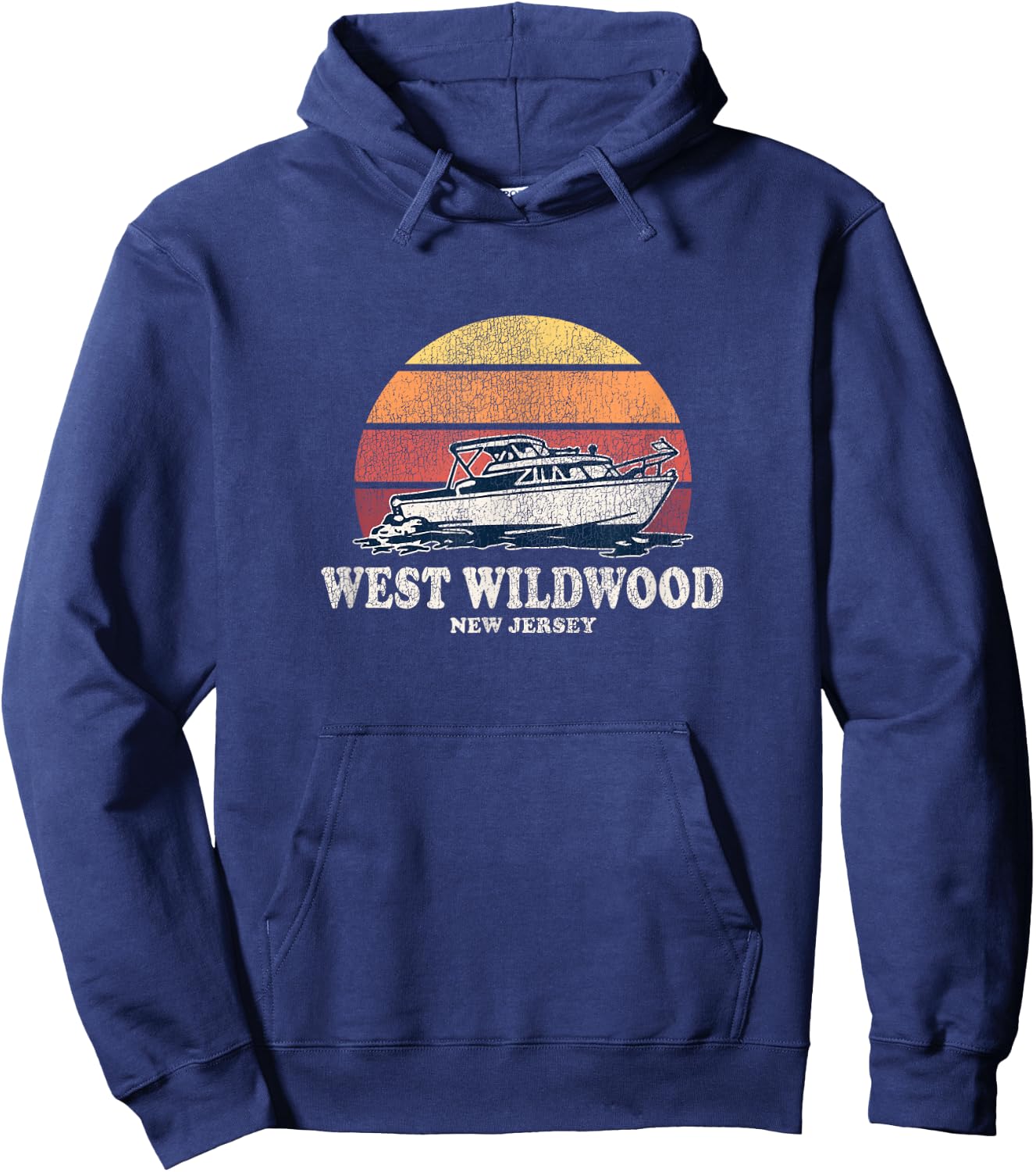 West Wildwood NJ Vintage Boating 70s Retro Boat Design Hoodie - Hoodie | Navy