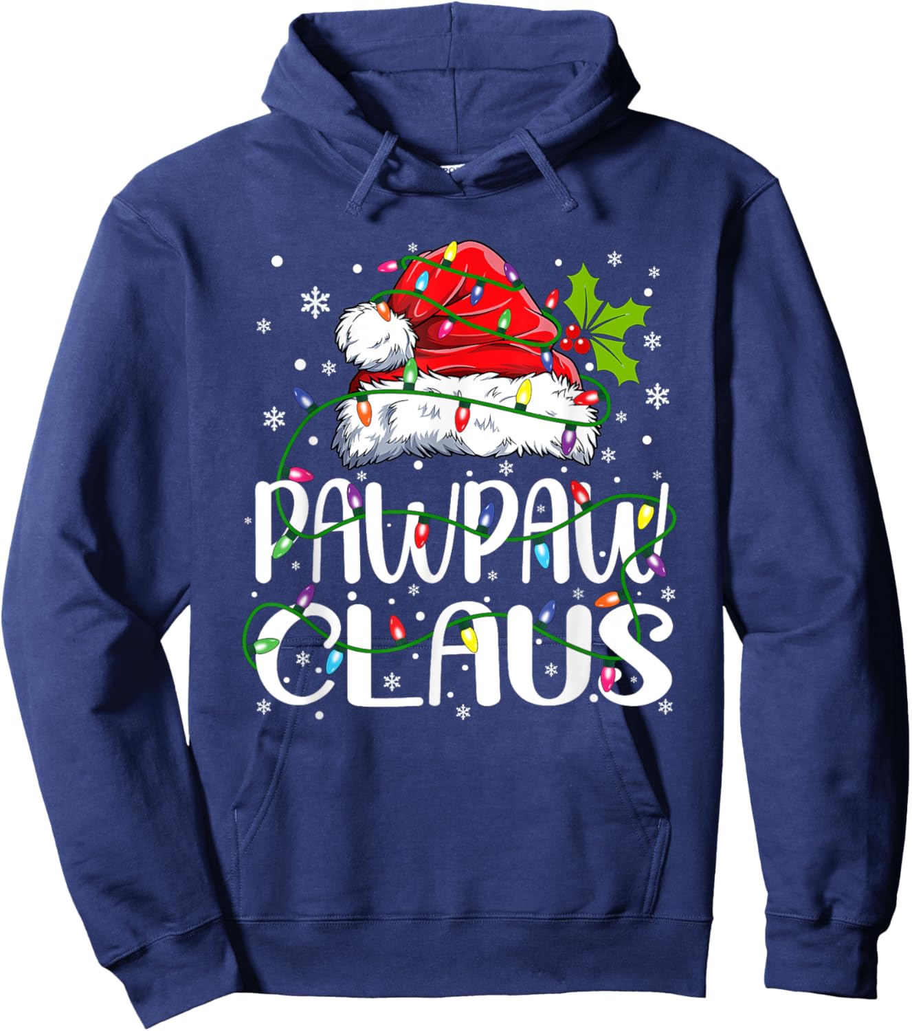 Pawpaw Claus Christmas Santa Hat Matching Family Xmas Lights Hoodie - Hoodie | Navy