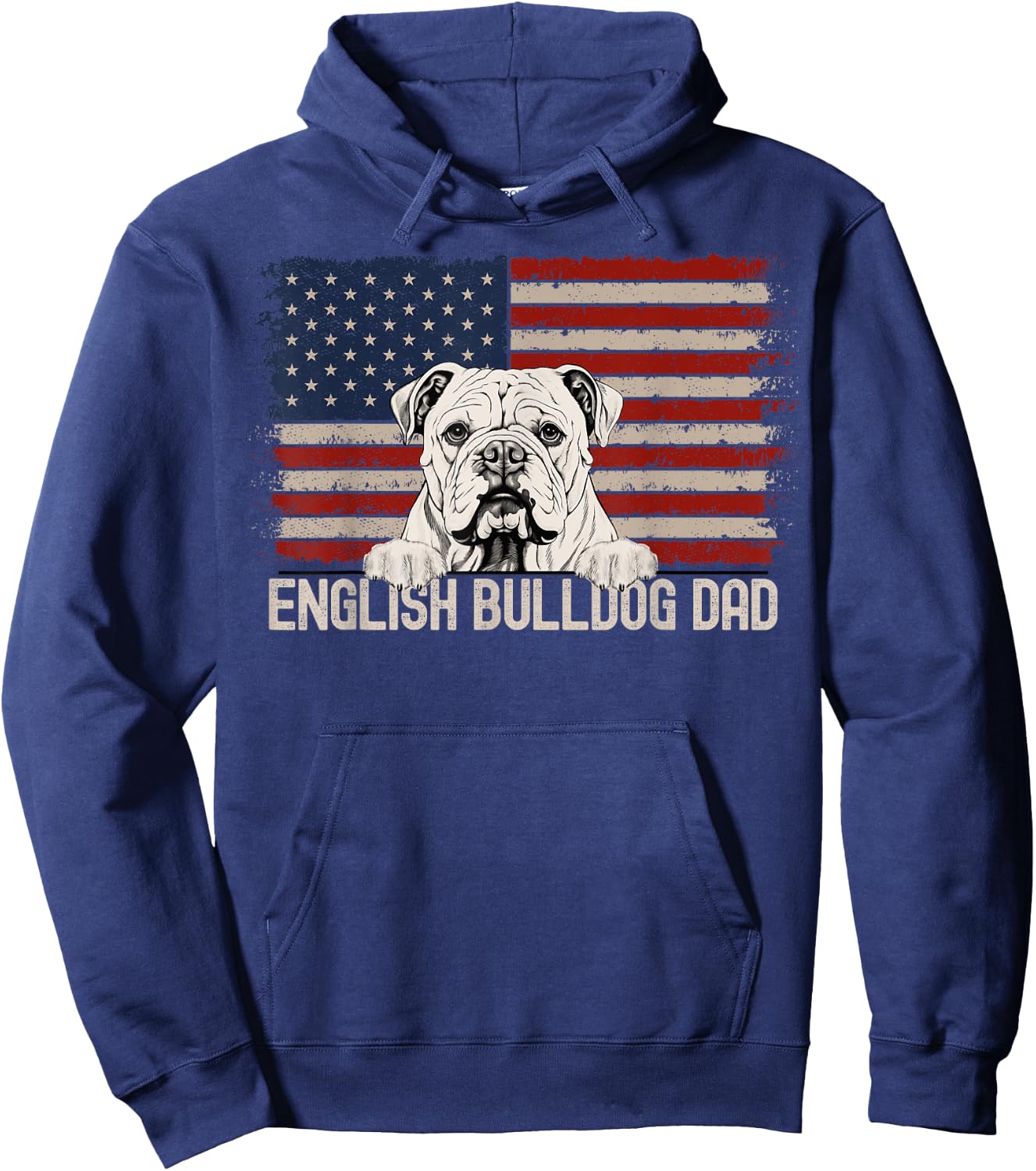 Best Dog Dad Ever American Flag - English Bulldog Dad Hoodie - Hoodie | Navy