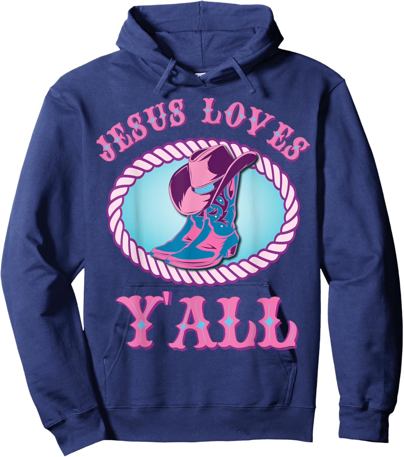 Cute Jesus Loves Y'all Cowgirl Christian Hoodie - Hoodie | Navy
