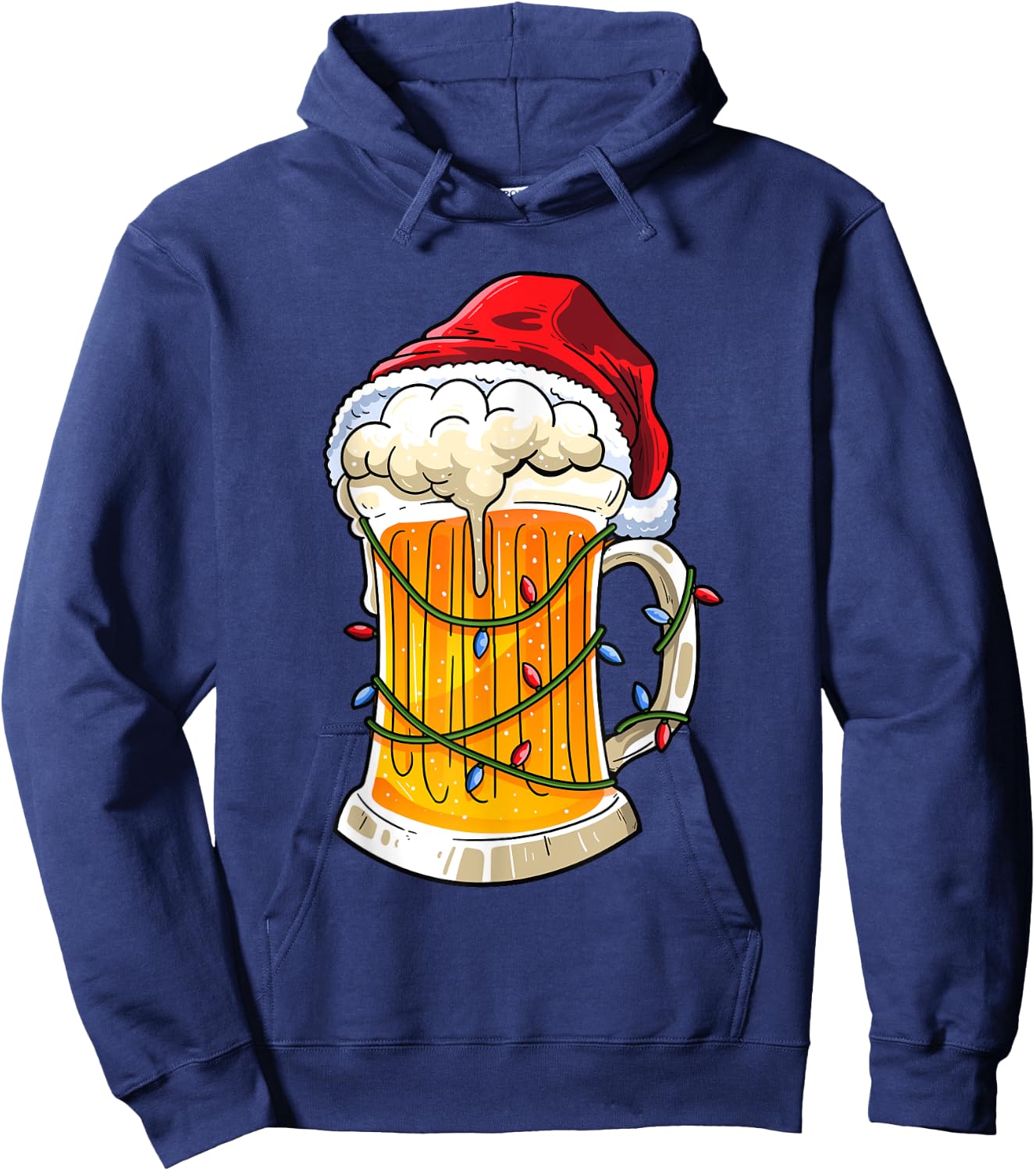 Beer Christmas Mug Santa Hat Xmas Lights Men Women Gifts Hoodie - Hoodie | Navy