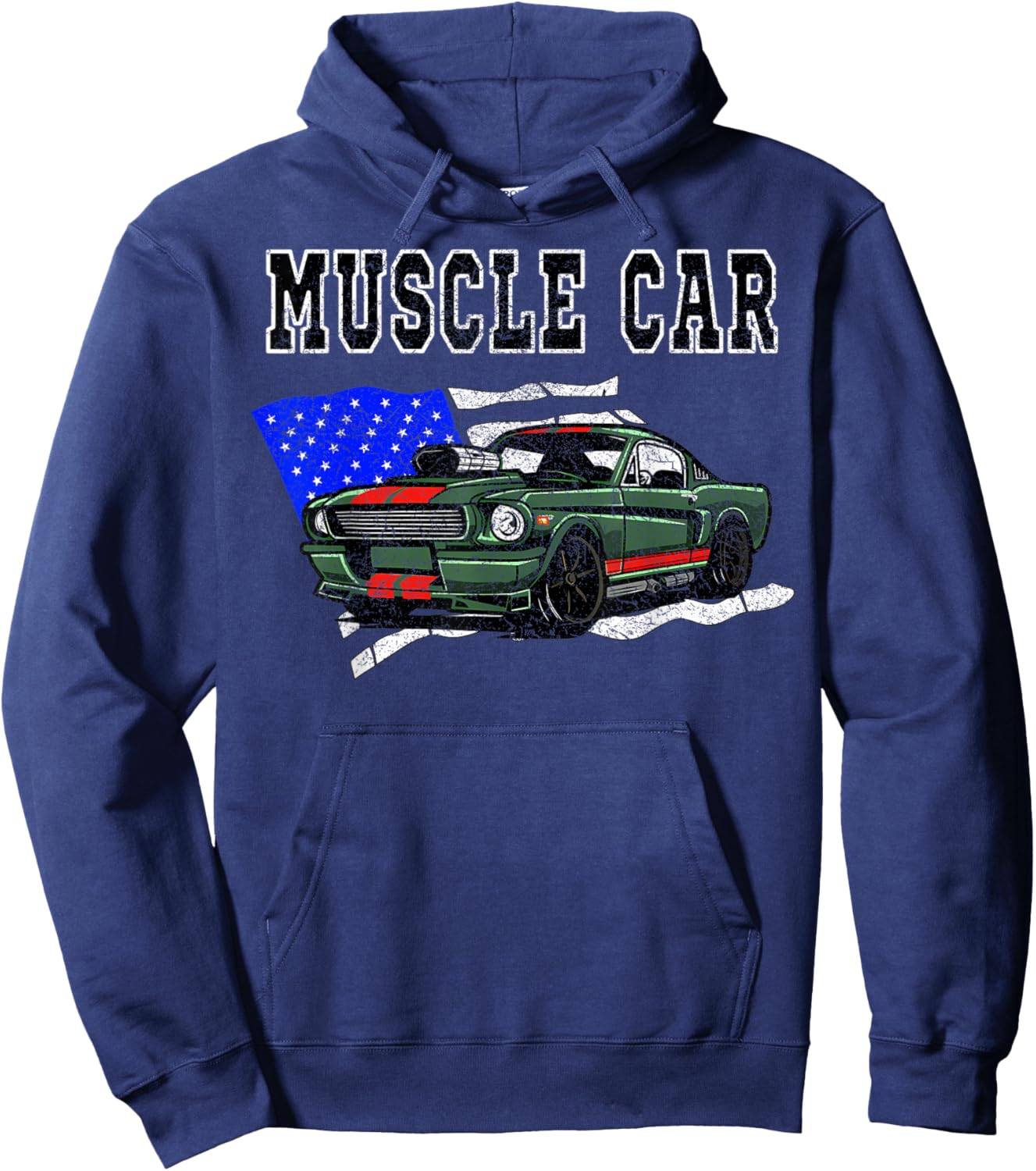 Vintage American Muscle Car Classic Car American Flag Hoodie - Hoodie | Navy