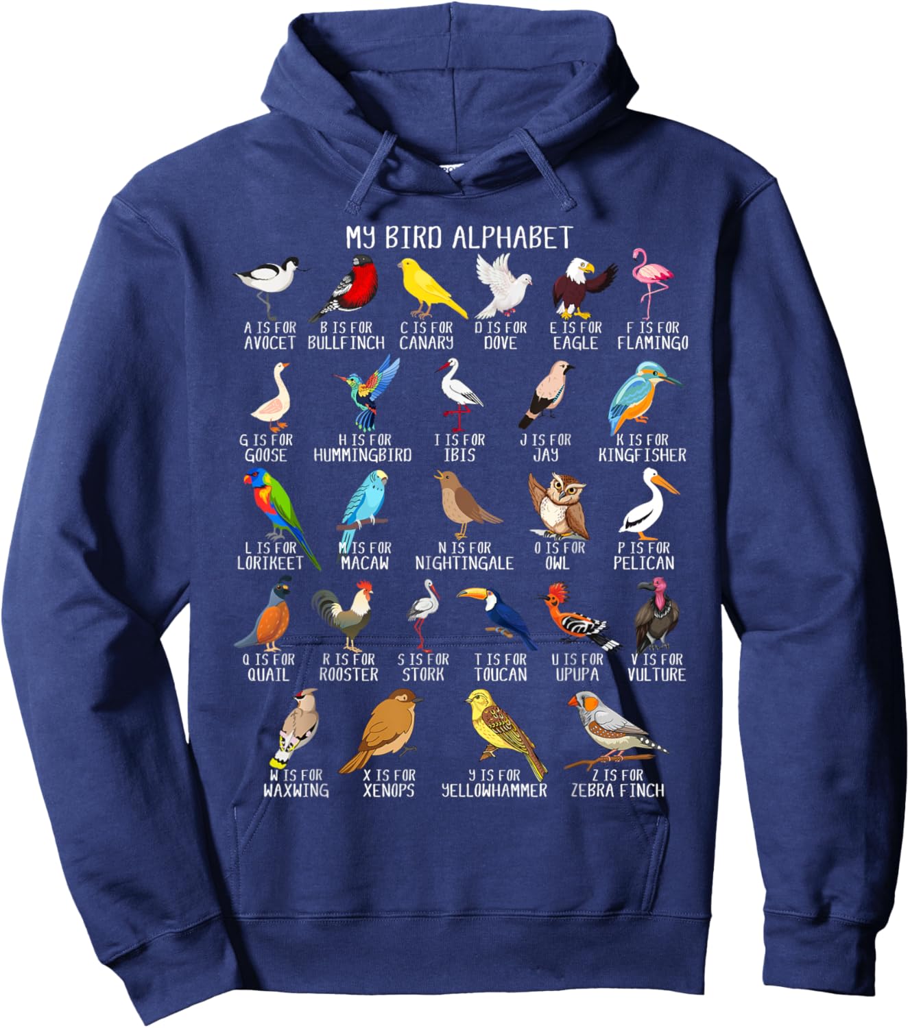 Types Of Birds Alphabet A-Z ABC Bird Hoodie - Hoodie | Navy
