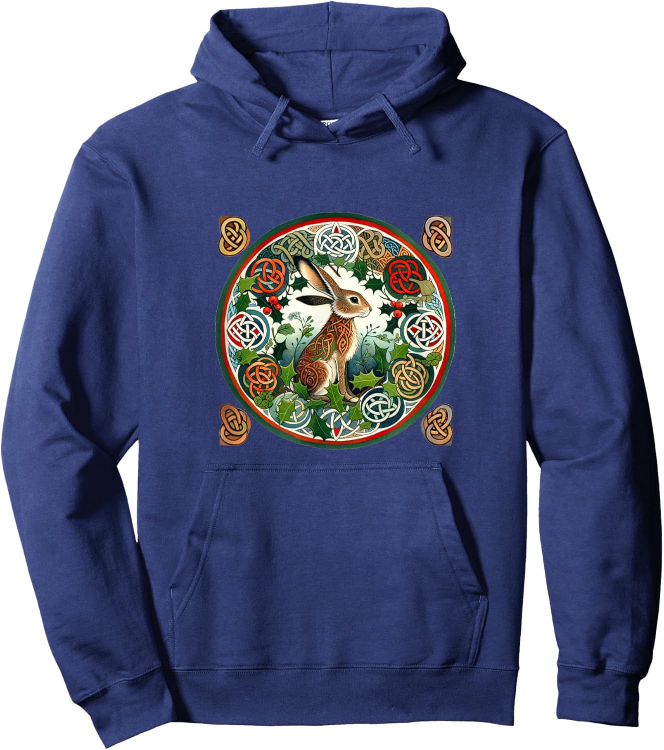English Ivy Hare Illustration Garden Celtic Holly Hoodie - Hoodie | Navy