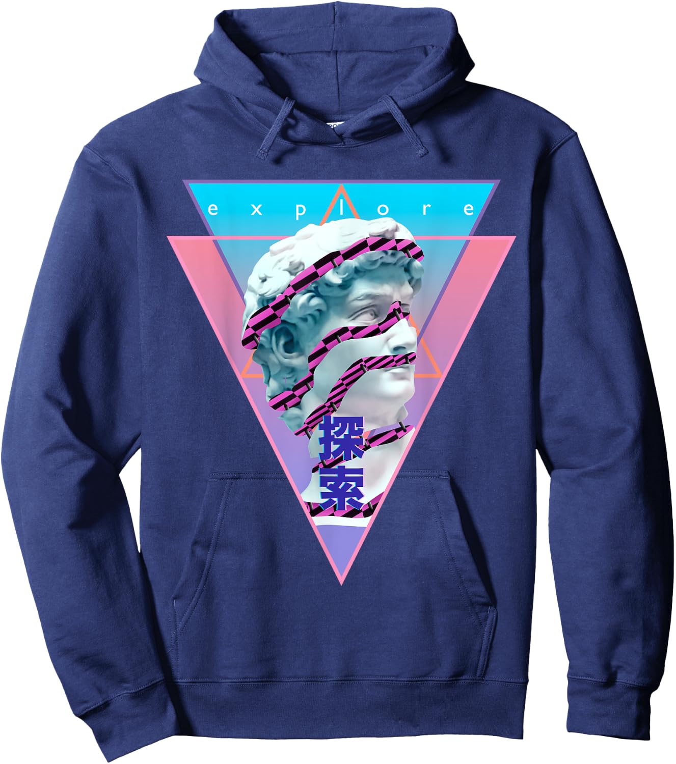 Vaporwave Statue of David Bust Retro 80s 90s Art Otaku Hoodie - Hoodie | Navy