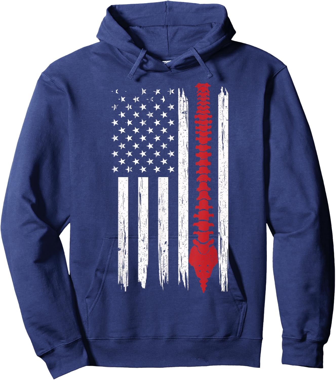 Patriotic Chiropractic American Flag Spinal Cord Ideas Hoodie - Hoodie | Navy