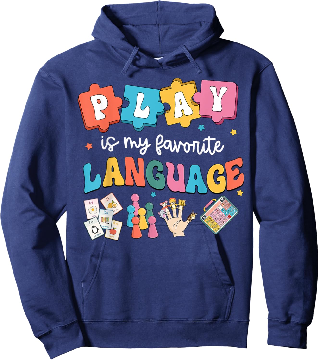 Retro Play Is My Favorite Language SLP Speech Therapy SLPA Hoodie - Hoodie | Navy