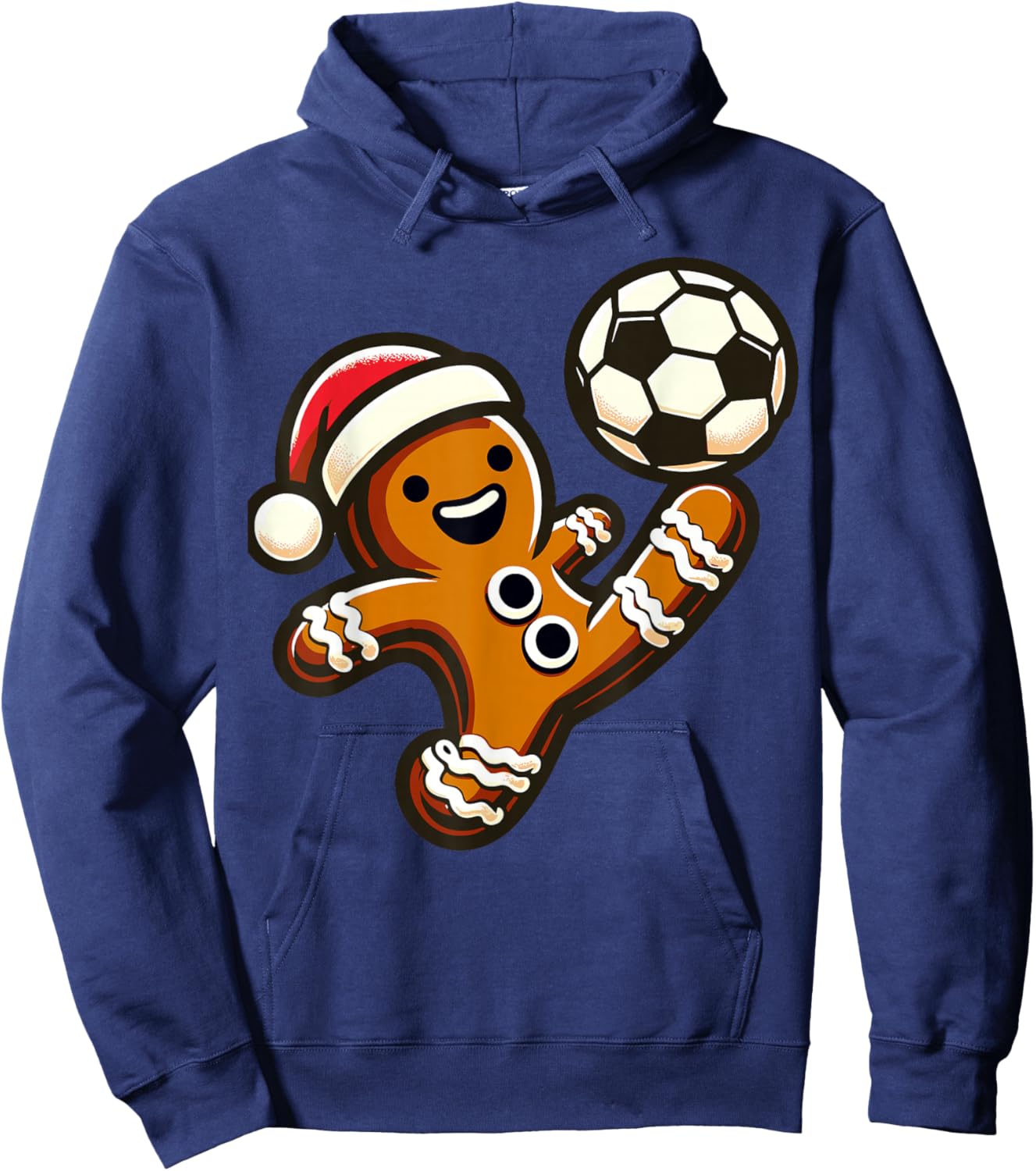 Gingerbread Play Football Bicycle Kick, Cookie Christmas Hoodie - Hoodie | Navy