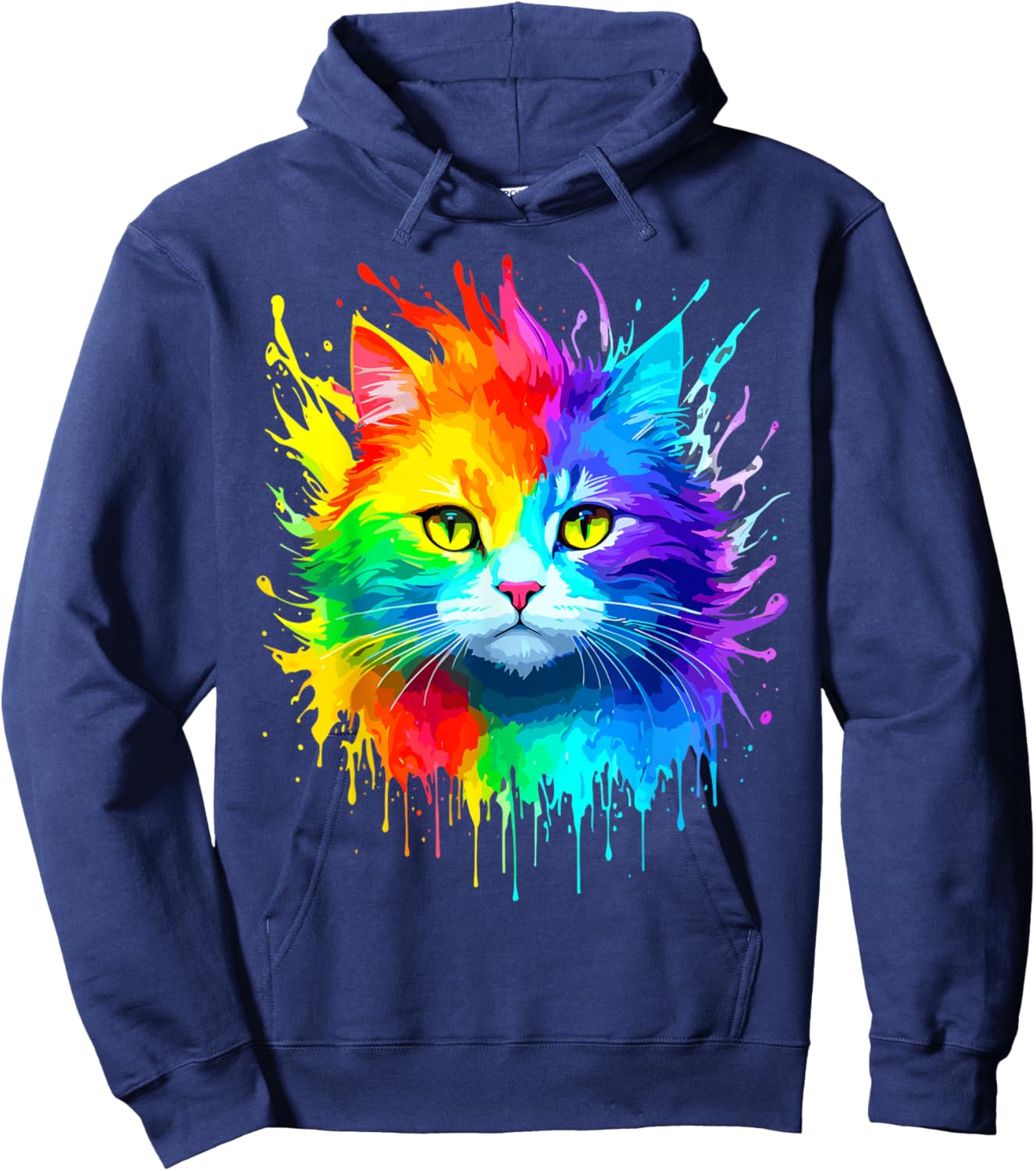 Rainbow Cat Women Girls Kitty Watercolor Cute Colorful Cat Hoodie - Hoodie | Navy