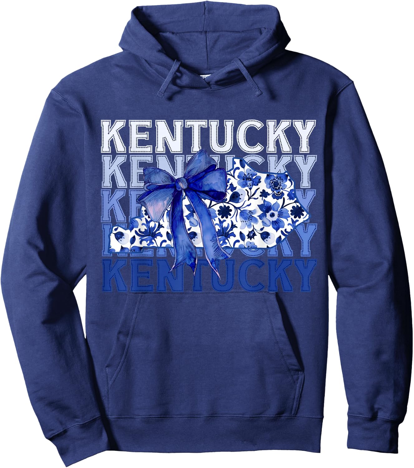 Coquette Blue Floral Bow Kentucky Hoodie - Hoodie | Navy