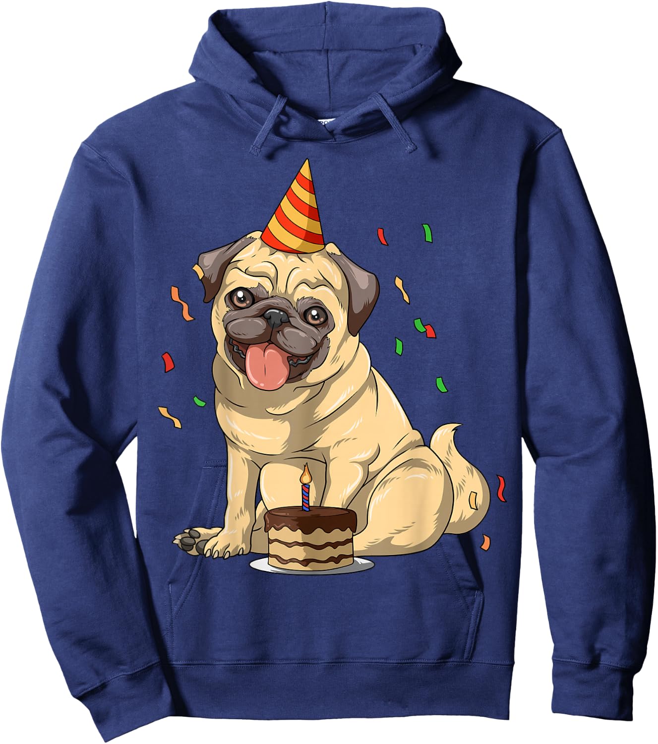 SurrealPug Co. Pug Theme - Men's Black Cartoon Animal Print Pug Birthday Party - Small Hoodie - Hoodie | Navy